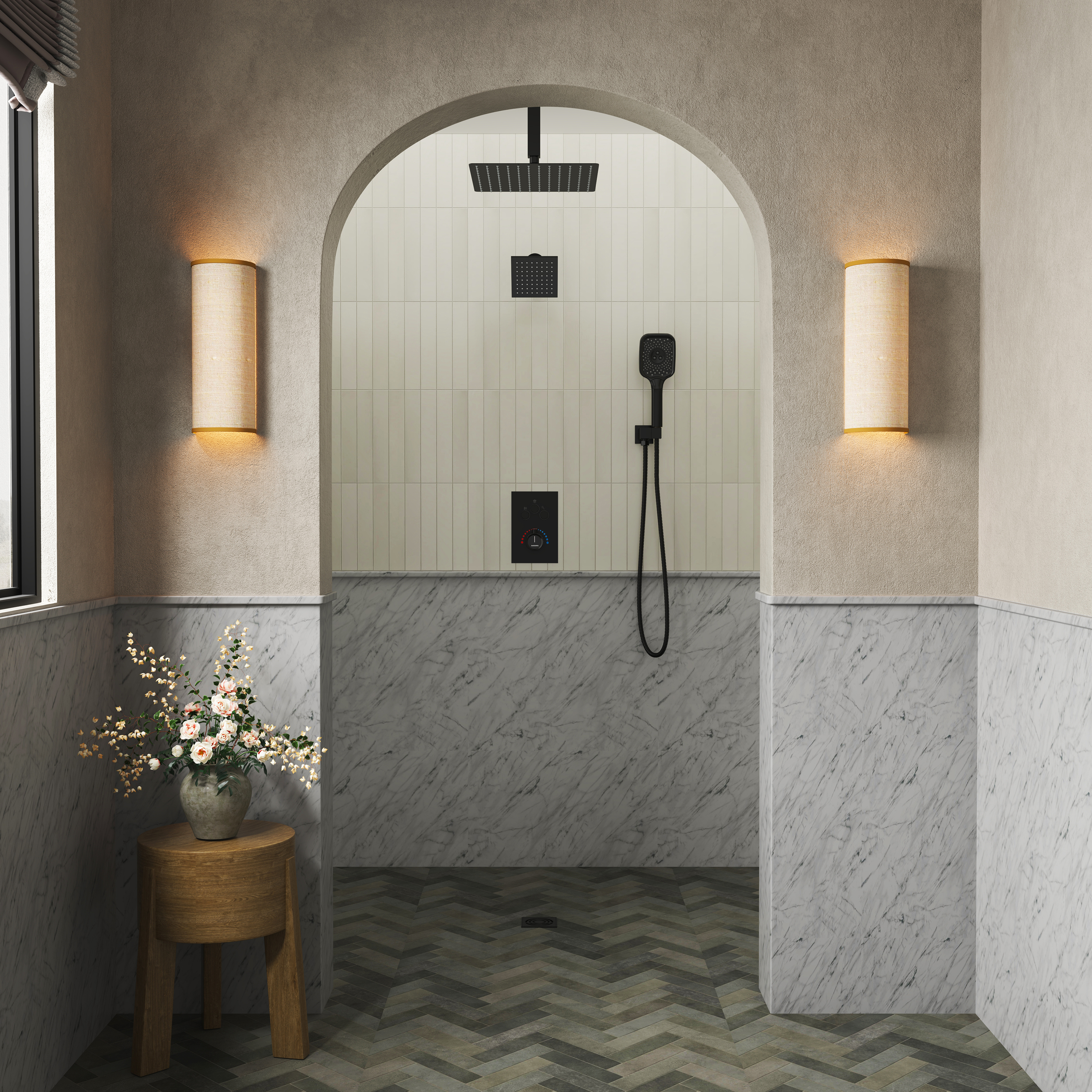 12" Ceiling Mount Rainfall Shower Head Thermostatic Shower System