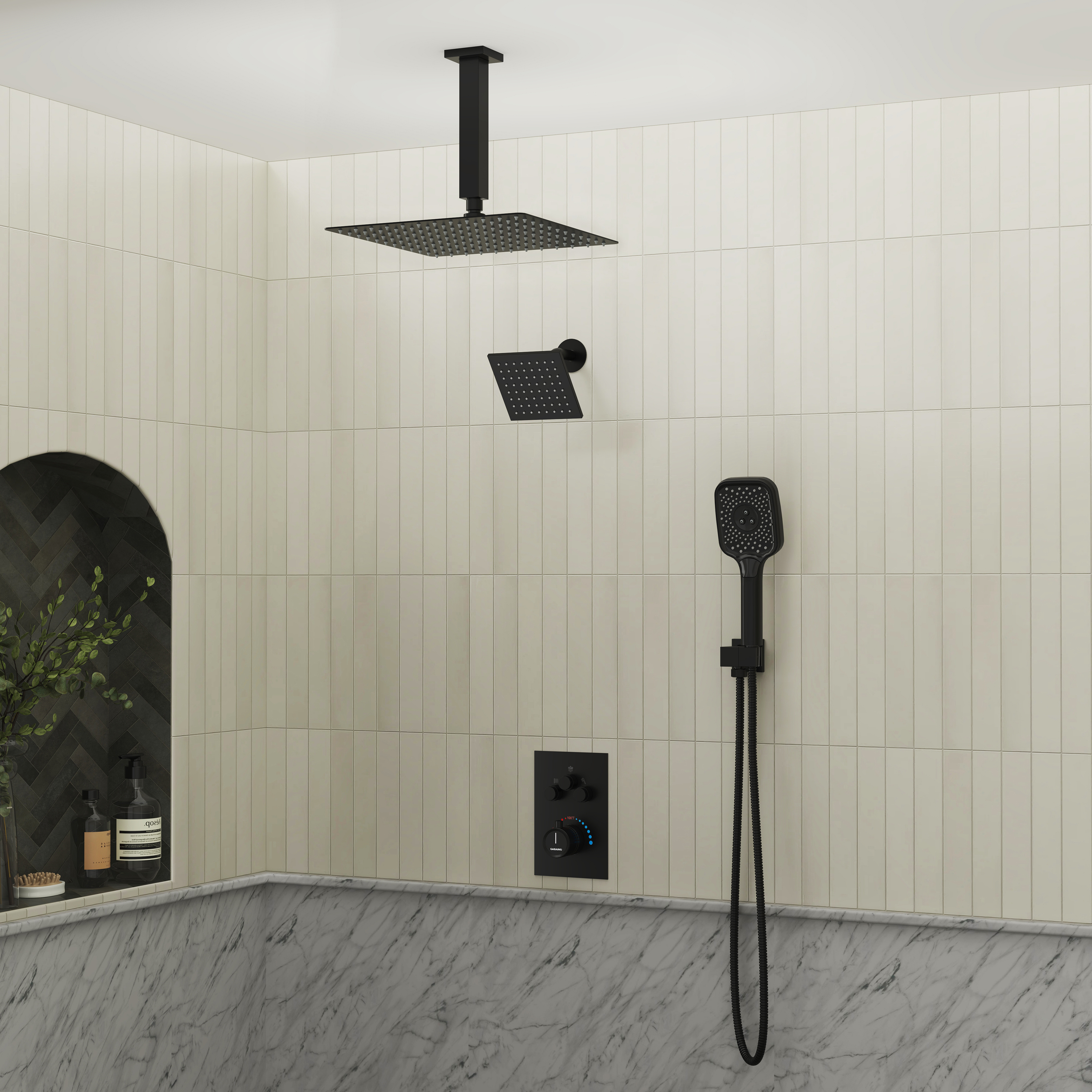 12" Ceiling Mount Rainfall Shower Head Thermostatic Shower System