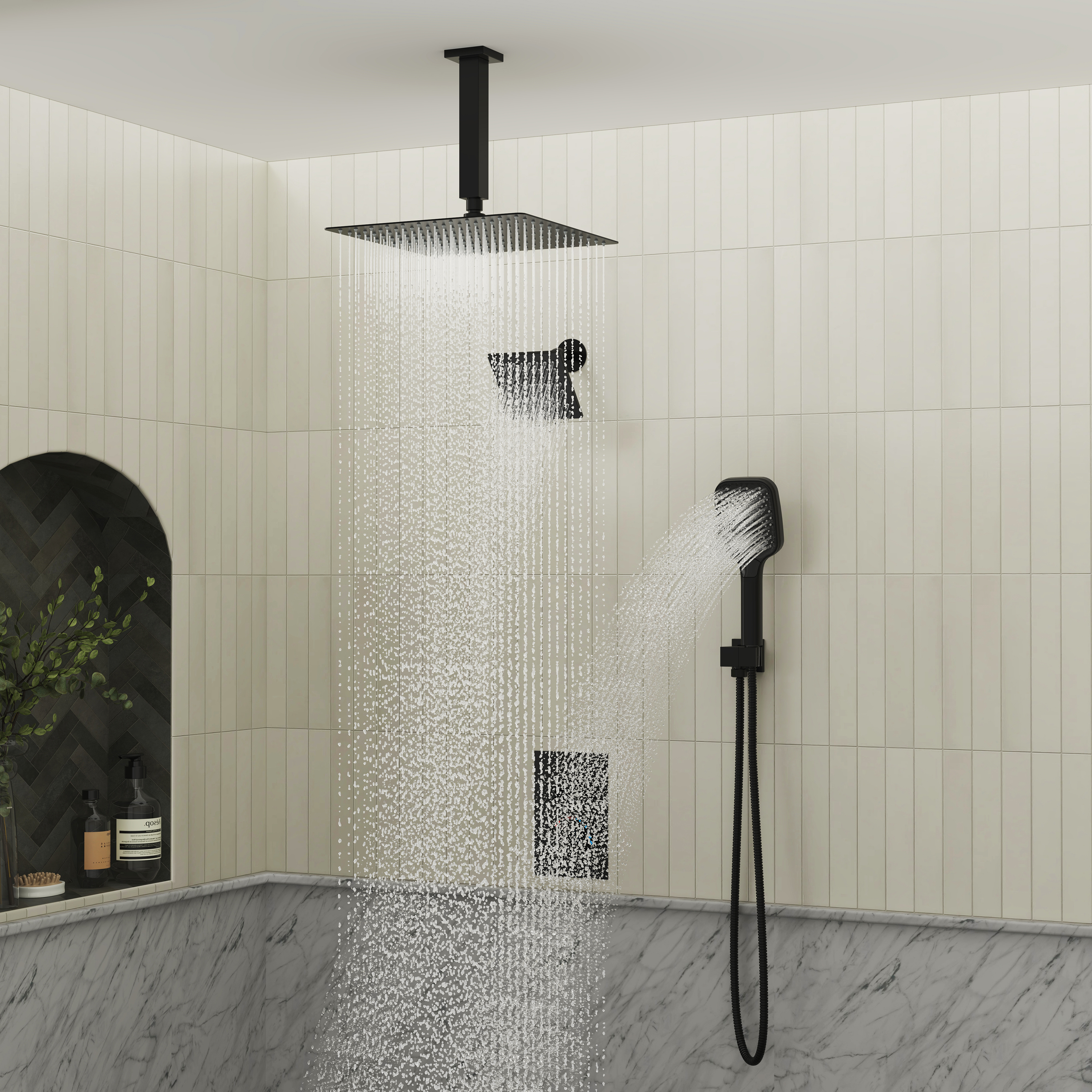 12" Ceiling Mount Rainfall Shower Head Thermostatic Shower System