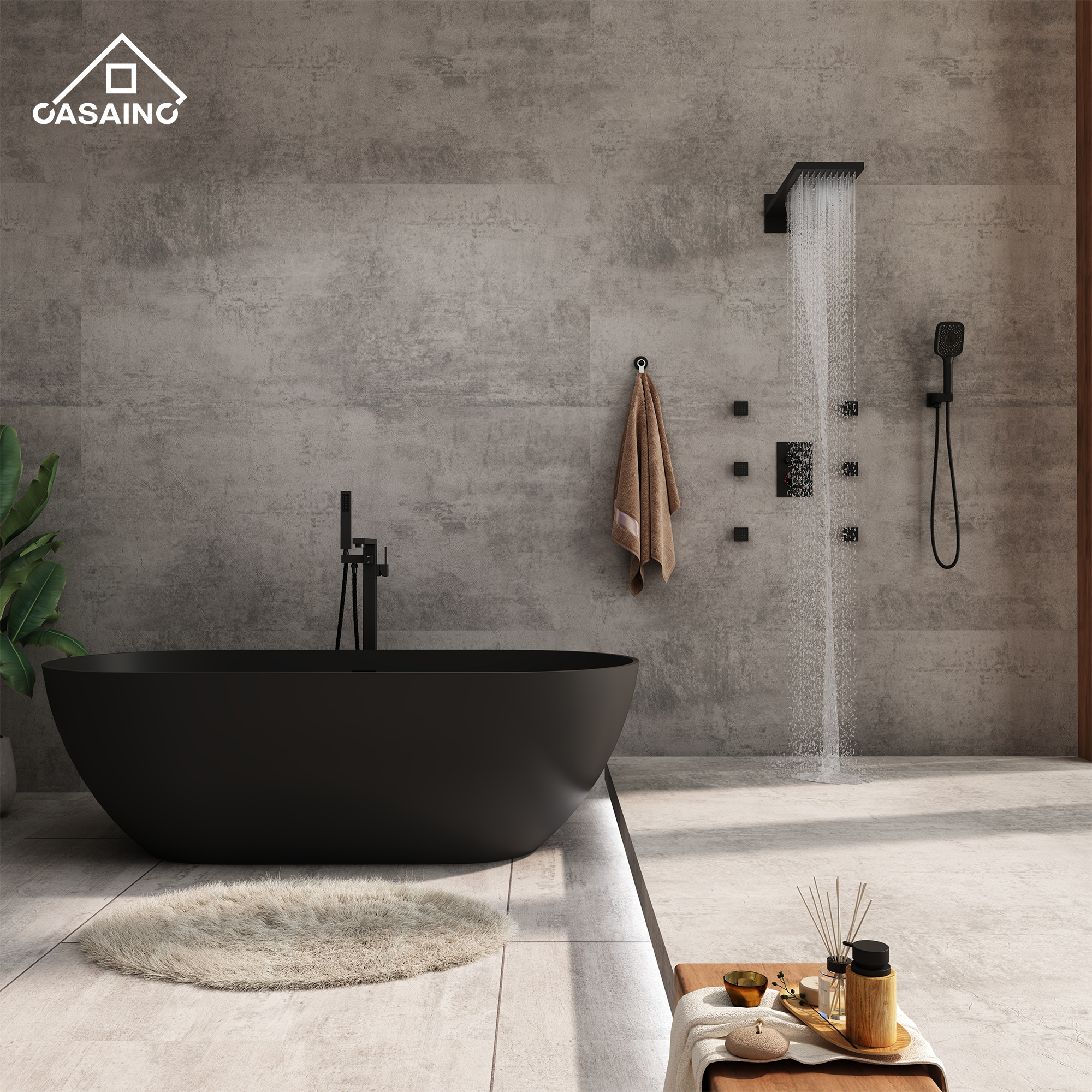 22" Wall Mounted Thermostatic Rain Shower Head System With 6 Body Jets