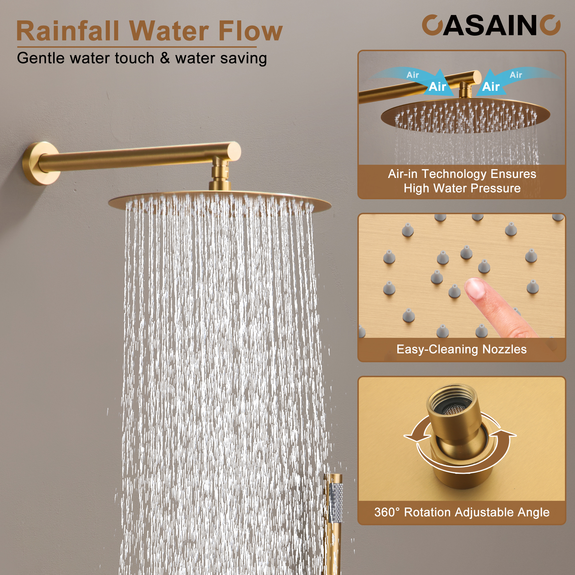 Push-Button Control High Quality Luxury Showerhead 12-Inch Thermostatic Rainfall Shower System