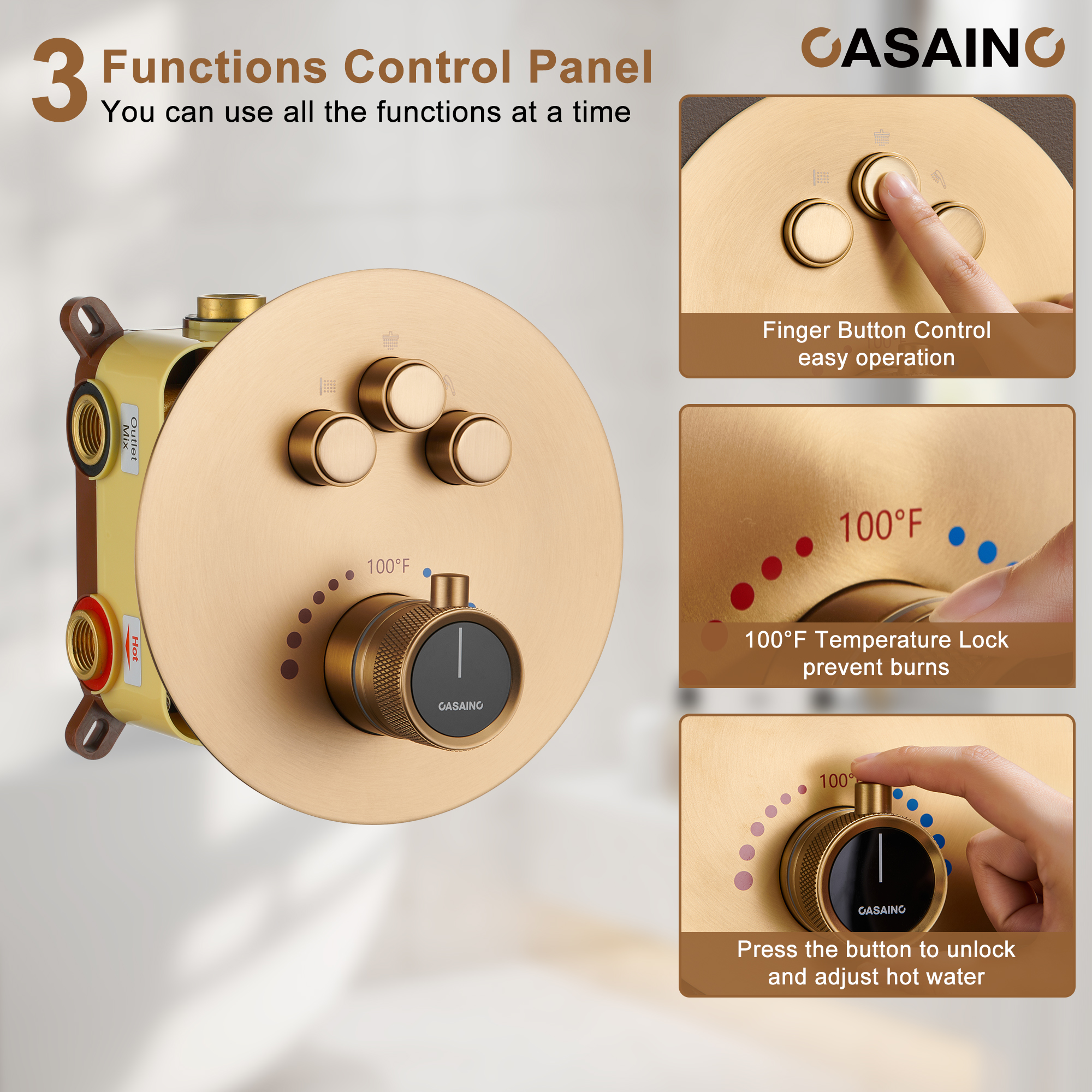 Push-Button Control High Quality Luxury Showerhead 12-Inch Thermostatic Rainfall Shower System