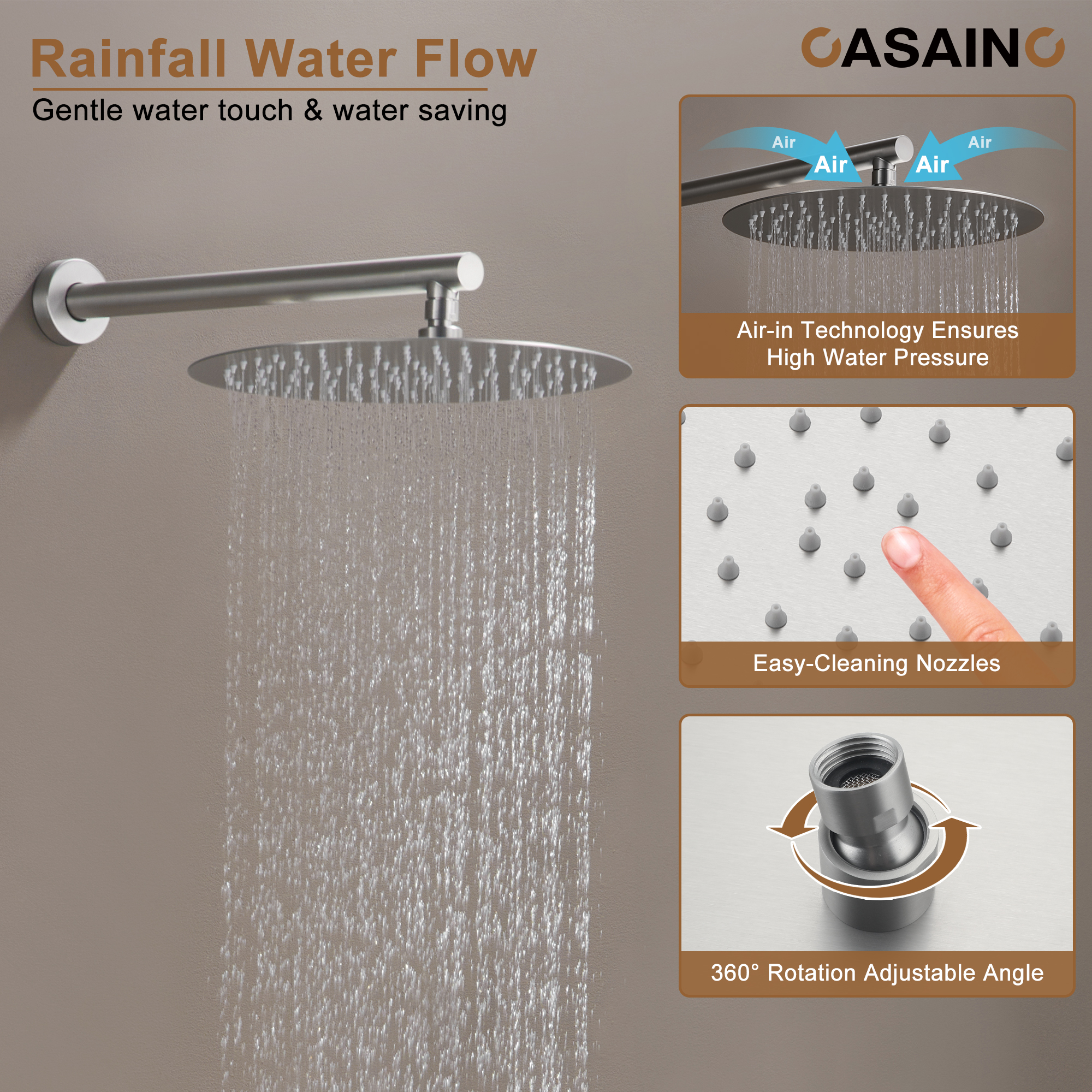 Push-Button Control High Quality Luxury Showerhead 12-Inch Thermostatic Rainfall Shower System