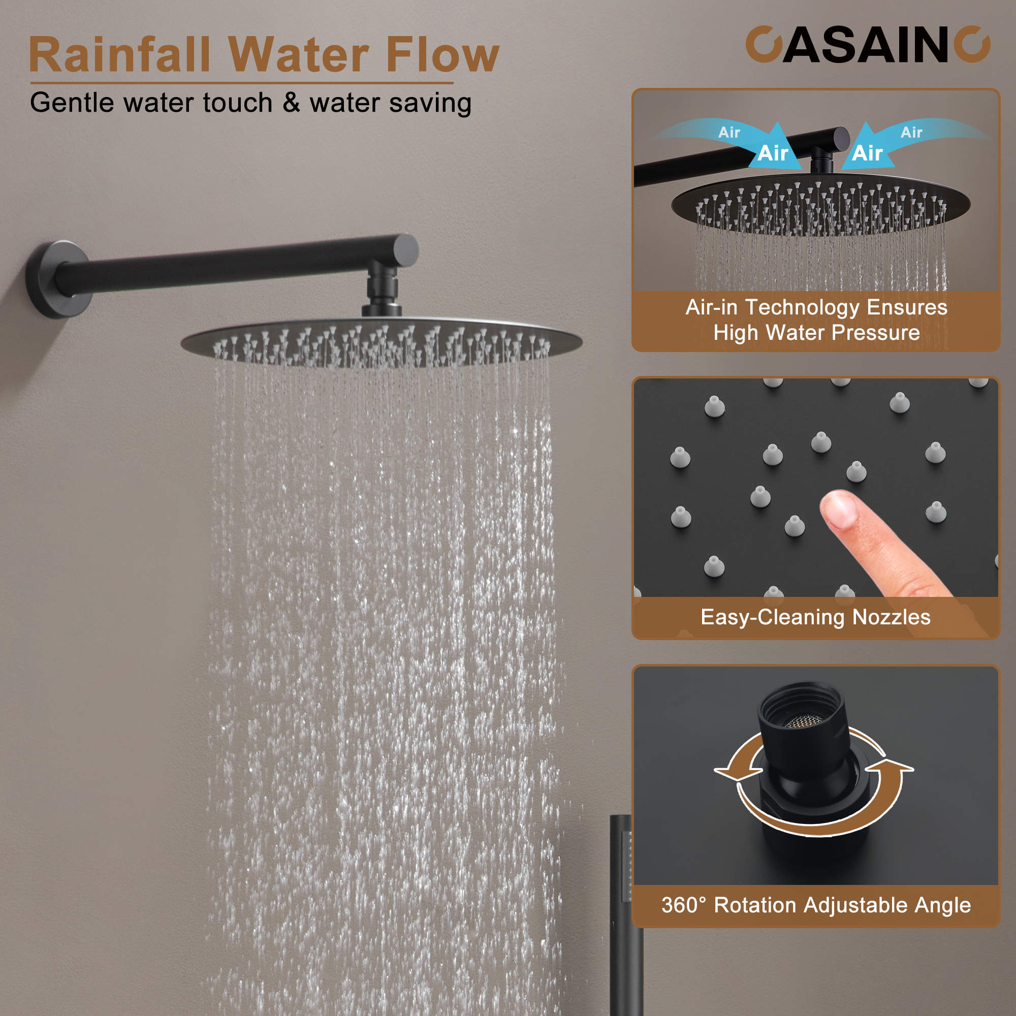 Push-Button Control High Quality Luxury Showerhead 12-Inch Thermostatic Rainfall Shower System