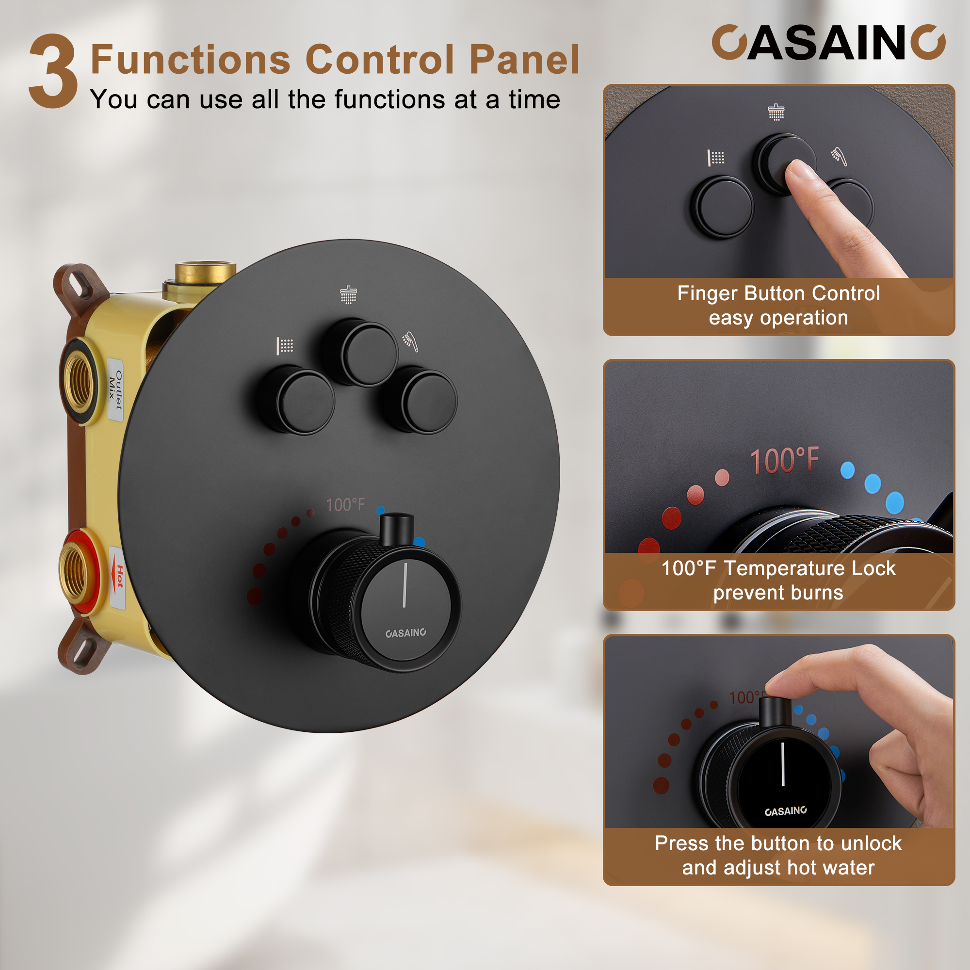 Push-Button Control High Quality Luxury Showerhead 12-Inch Thermostatic Rainfall Shower System