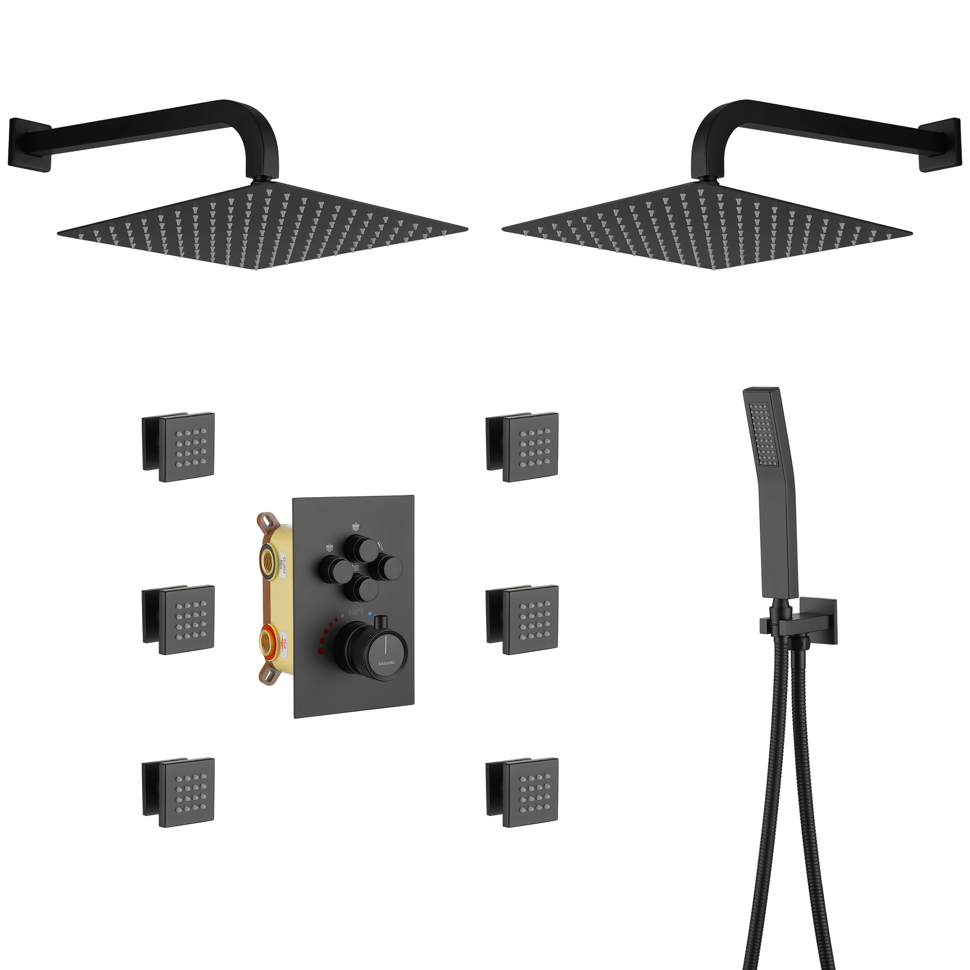 Dual Shower Head System 12-inch Wall Mount Rainfall Shower System Deluxe Shower System Rain Shower Head System with Multiple Shower Heads & Massage Functions