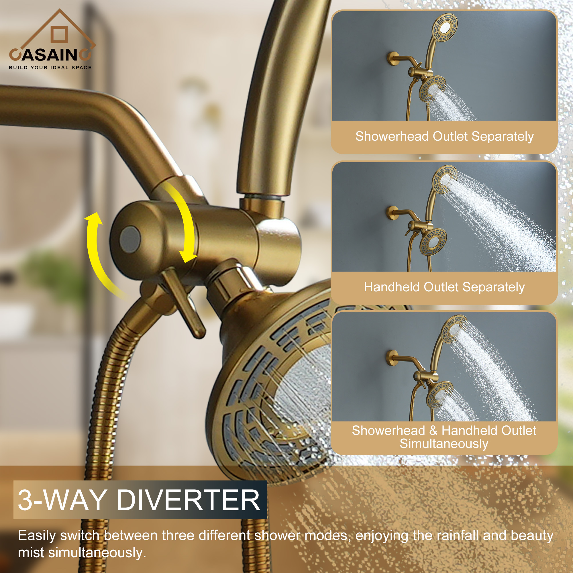 5-inch 3-Function Shower Faucet with Handheld & Tub Spout