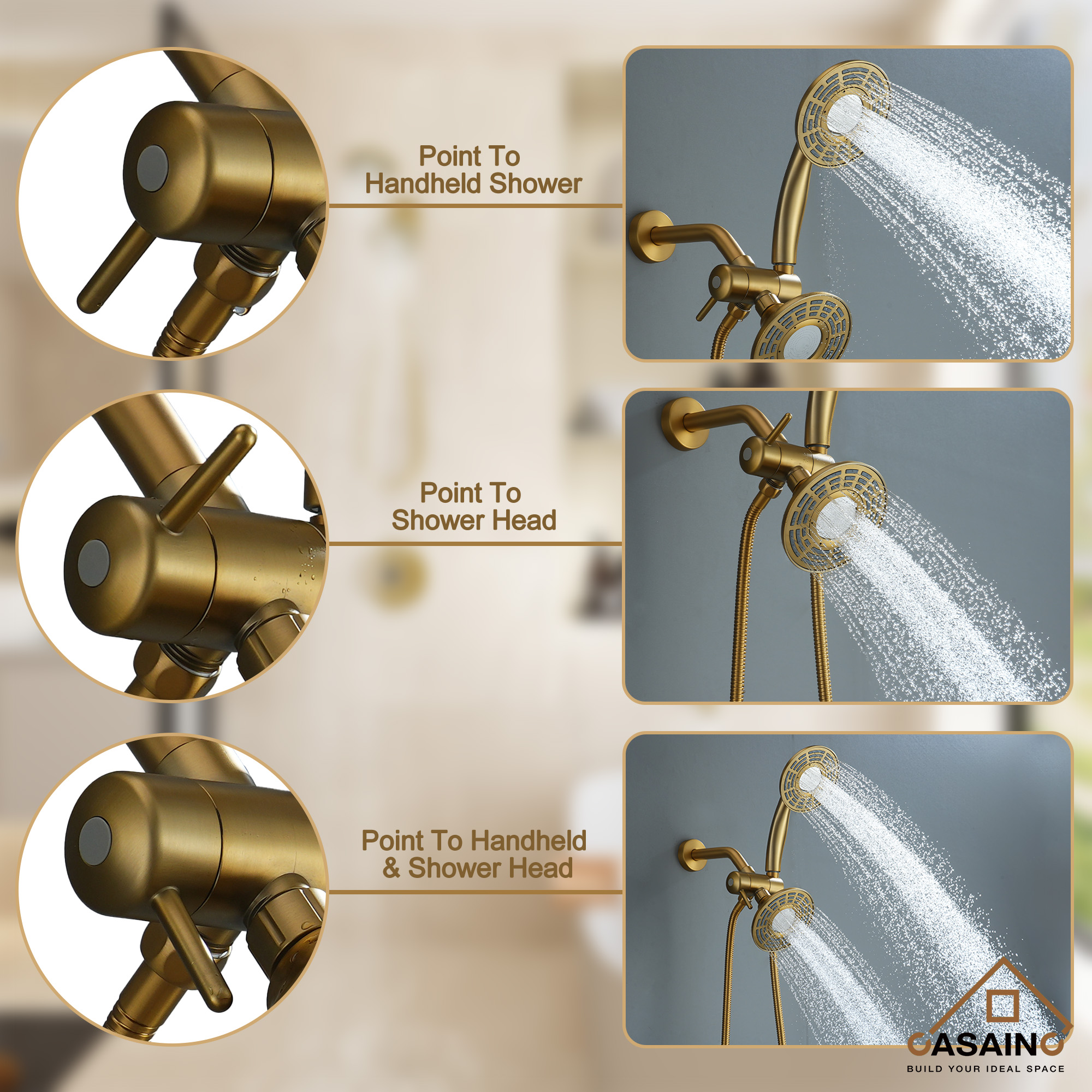 5-inch 3-Function Shower Faucet with Handheld & Tub Spout