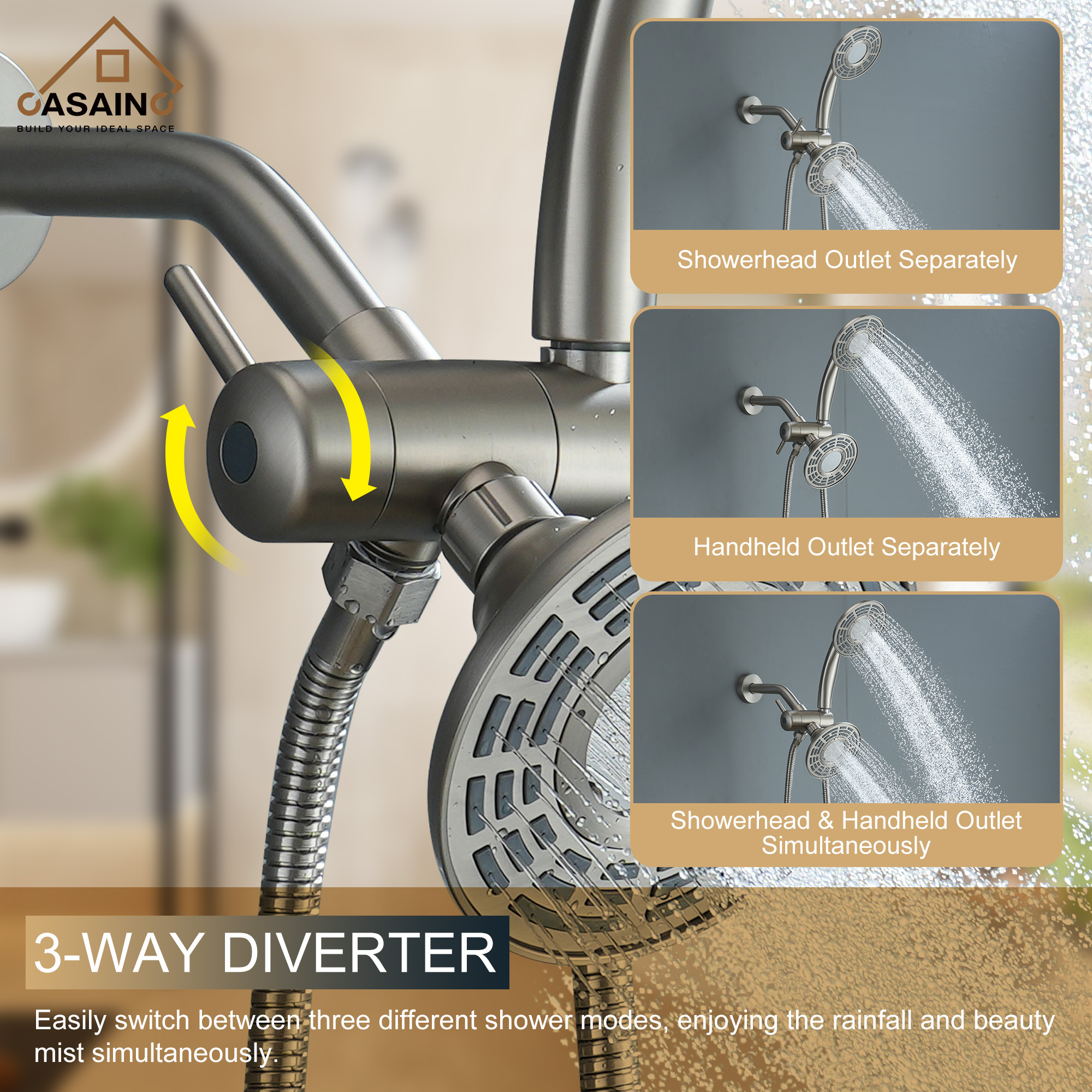 5-inch 3-Function Shower Faucet with Handheld & Tub Spout