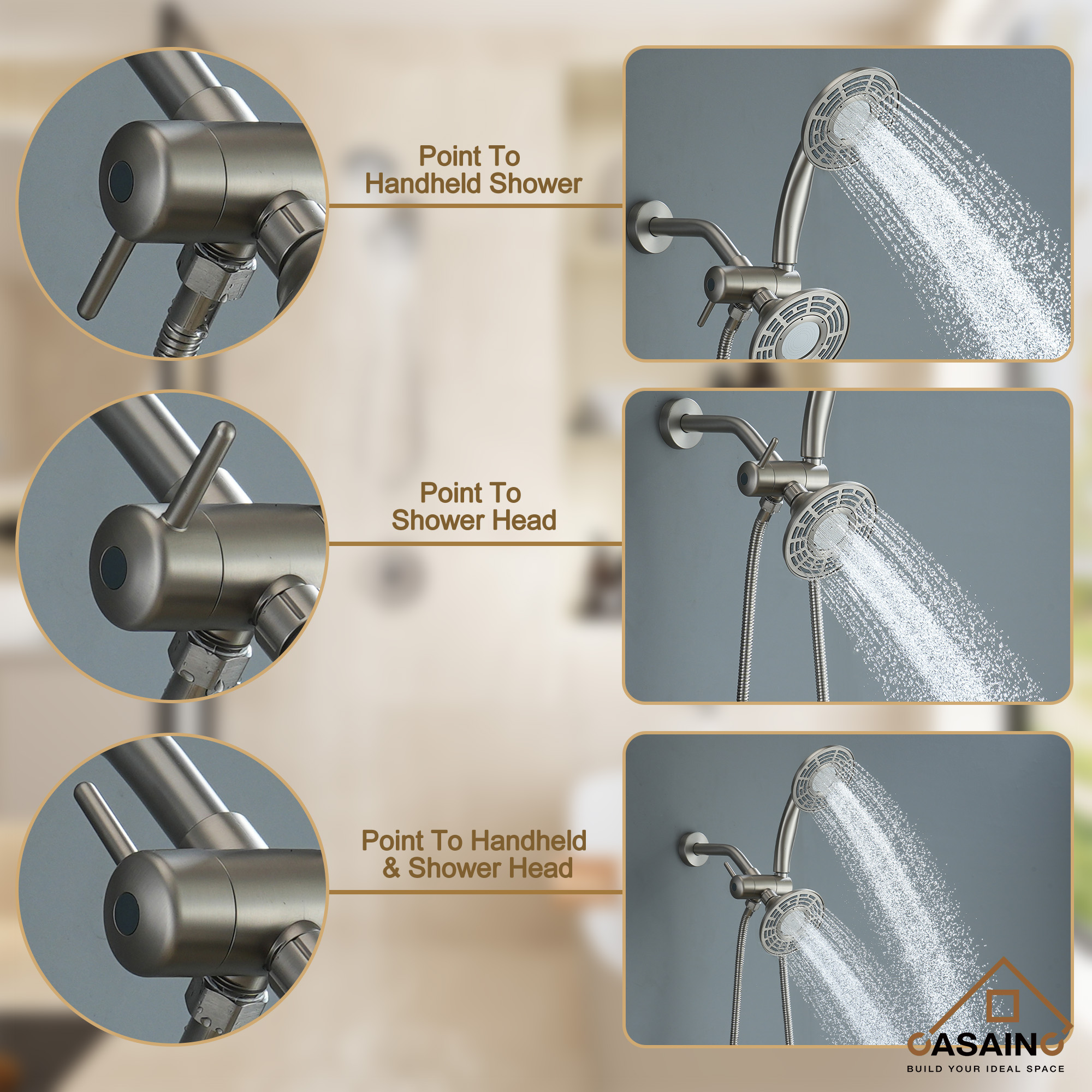 5-inch 3-Function Shower Faucet with Handheld & Tub Spout