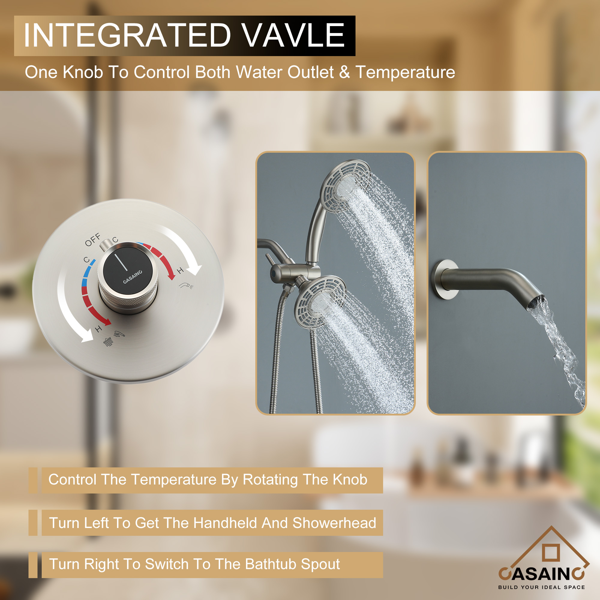 5-inch 3-Function Shower Faucet with Handheld & Tub Spout