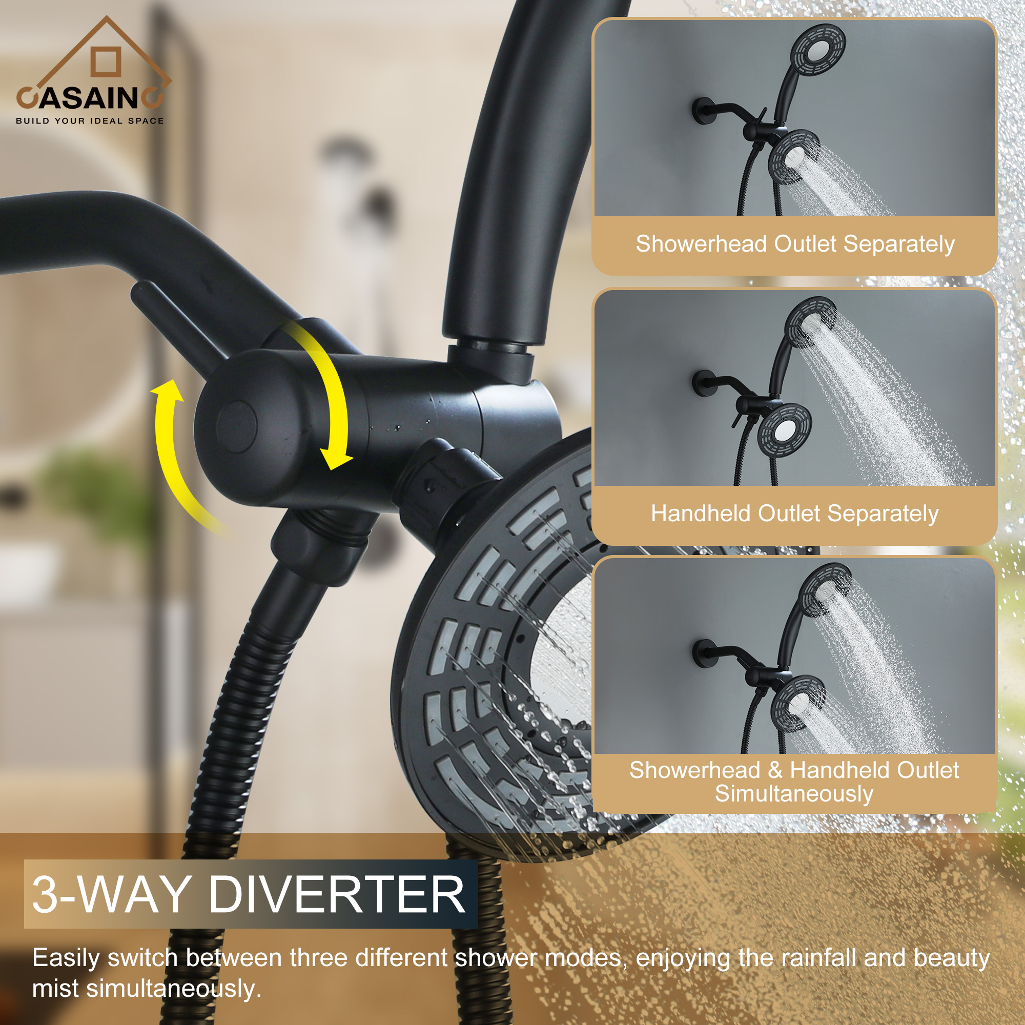 5-inch 3-Function Shower Faucet with Handheld & Tub Spout