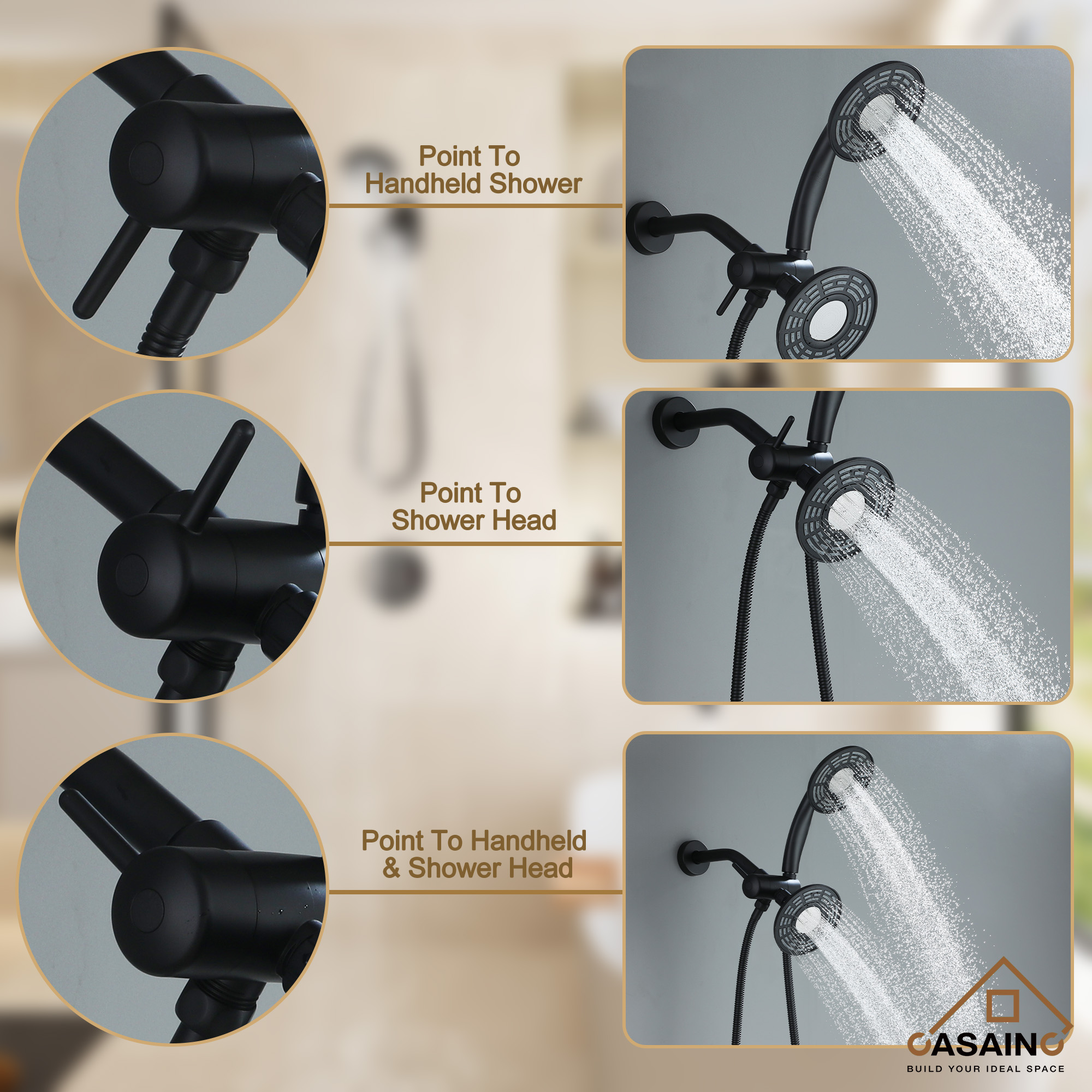 5-inch 3-Function Shower Faucet with Handheld & Tub Spout