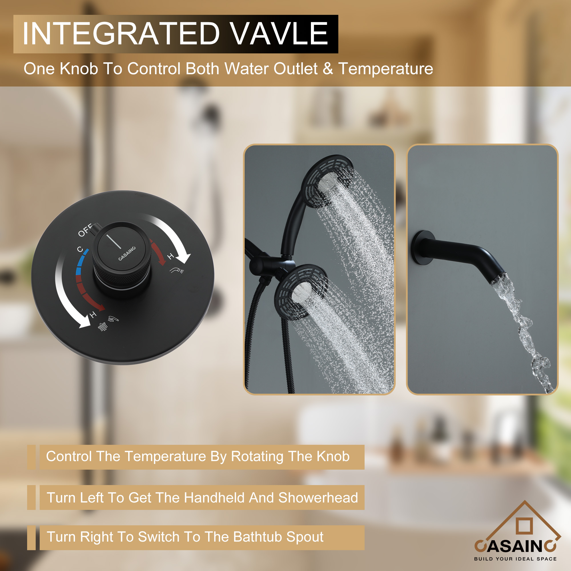 5-inch 3-Function Shower Faucet with Handheld & Tub Spout