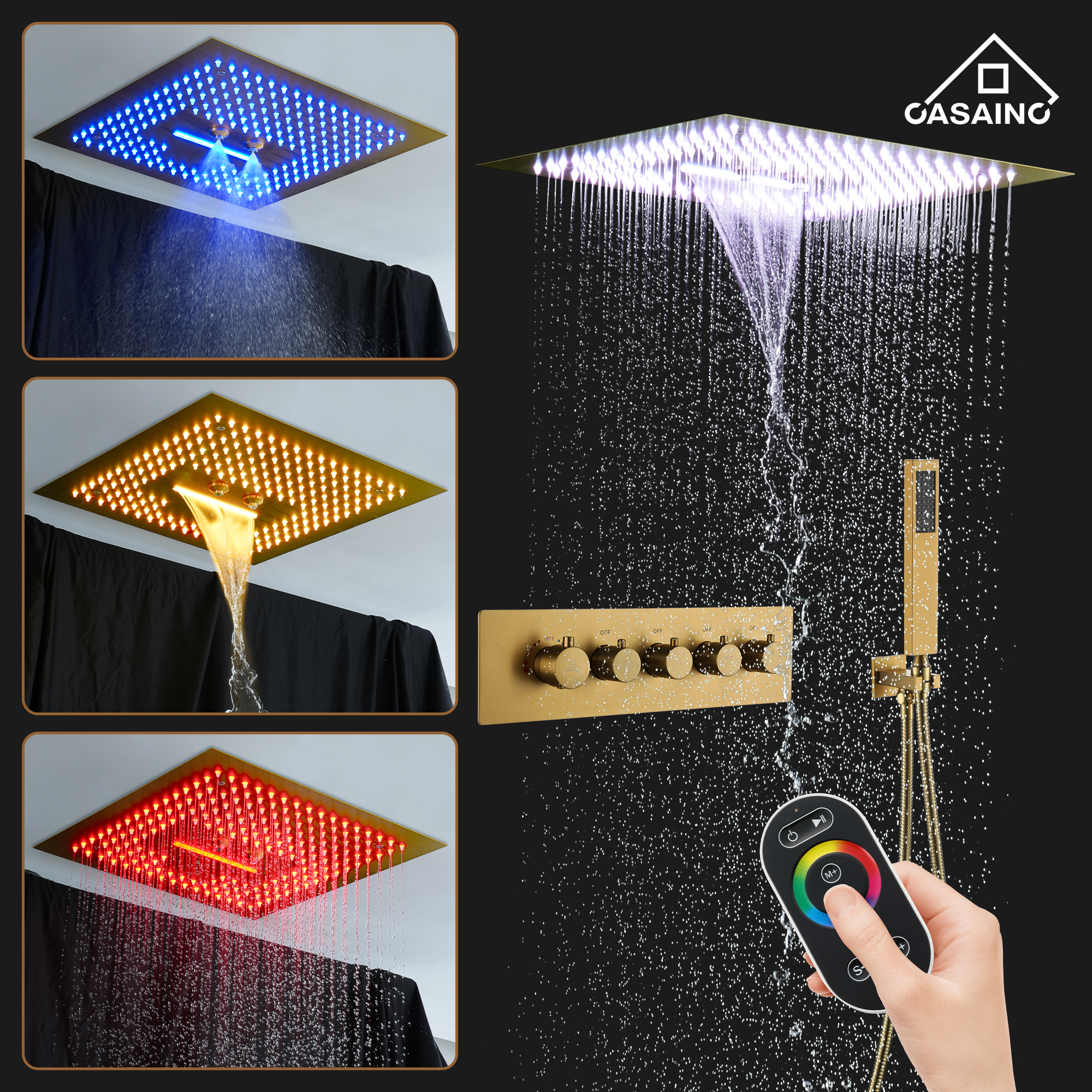 16" Luxury Shower System with Remote Control & 64 Color LED Lights