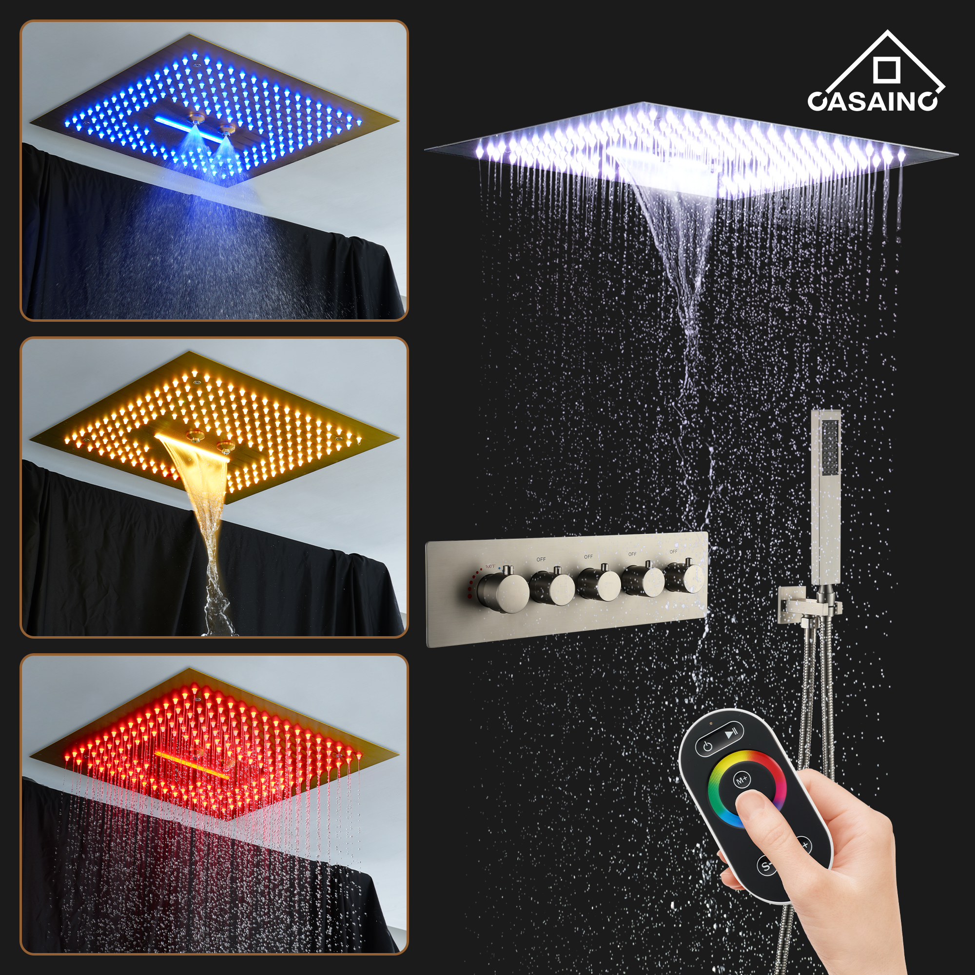 16" Luxury Shower System with Remote Control & 64 Color LED Lights