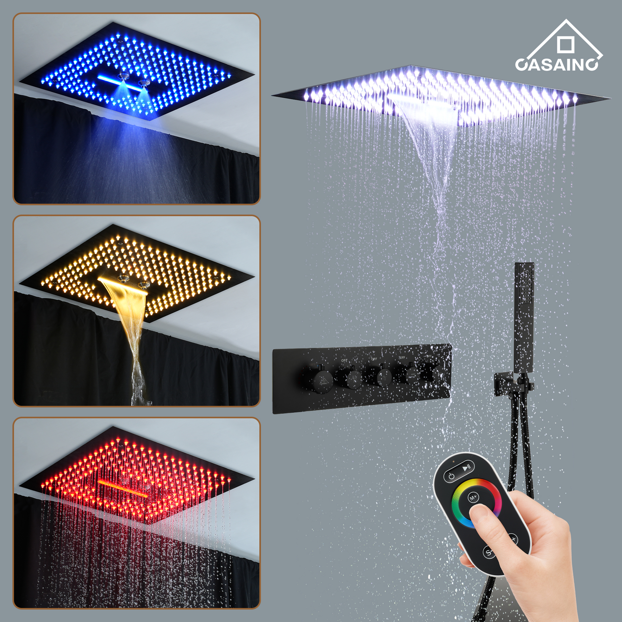 16" Luxury Shower System with Remote Control & 64 Color LED Lights