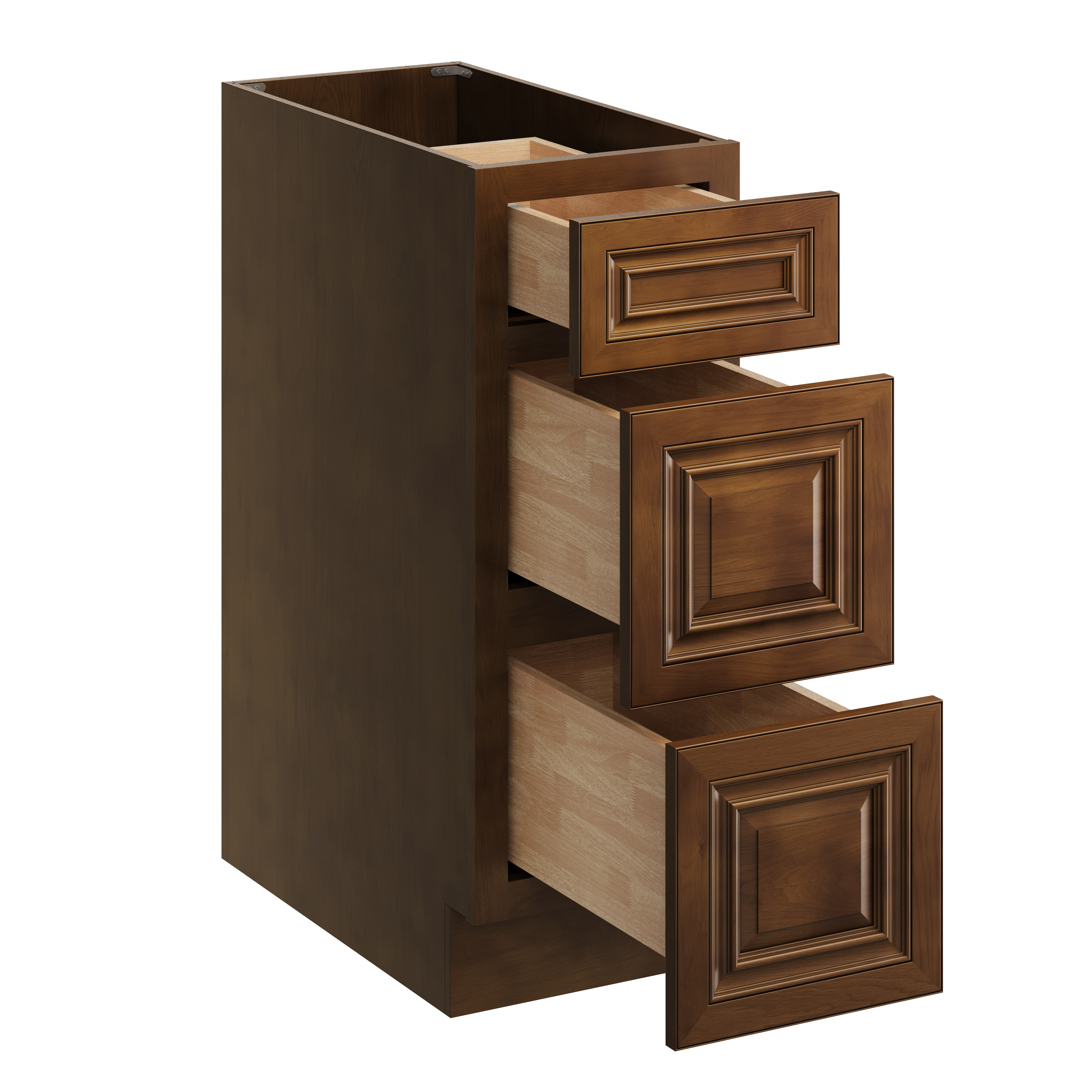Dark Caramel RTA 12"W x 24"D x 34.5"H Base Cabinet with 3 Drawers