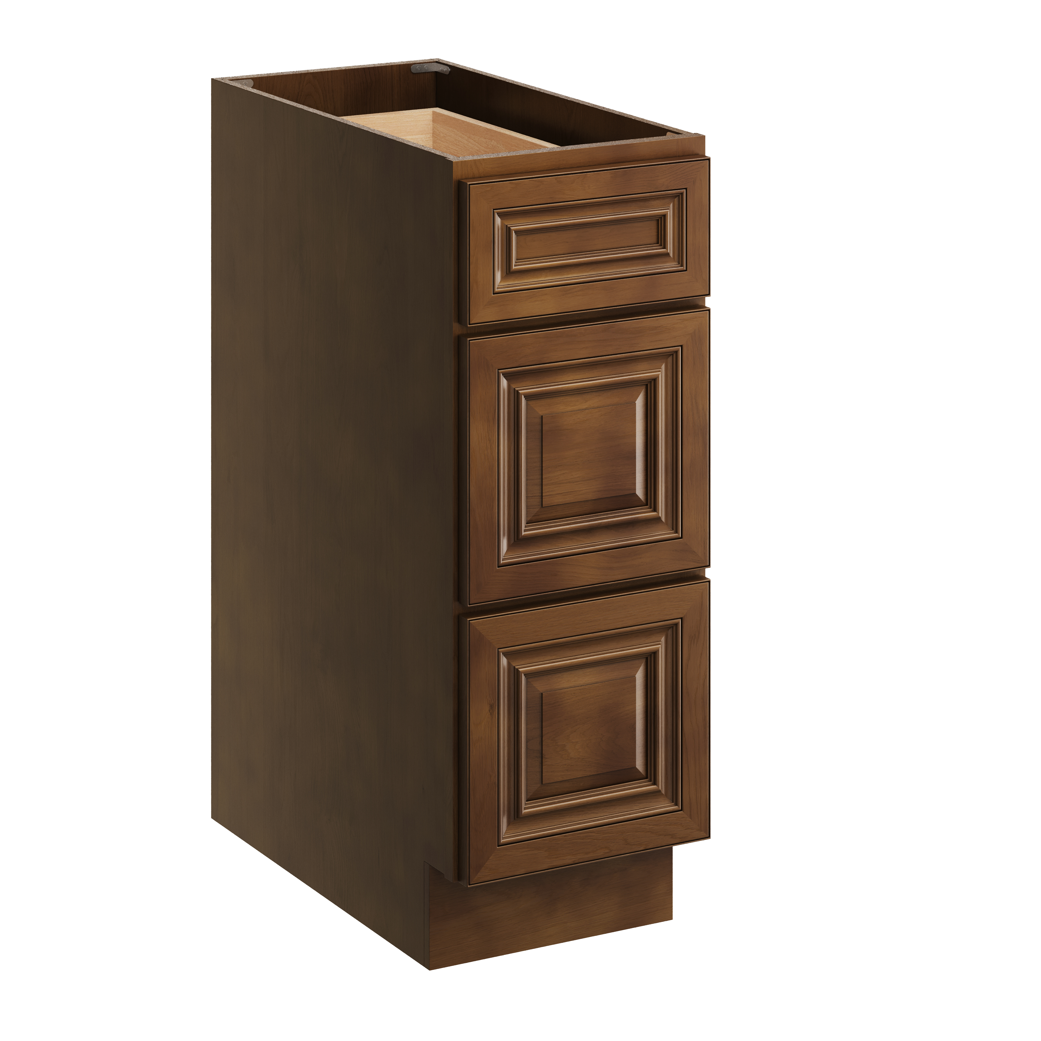 Dark Caramel RTA 12"W x 24"D x 34.5"H Base Cabinet with 3 Drawers