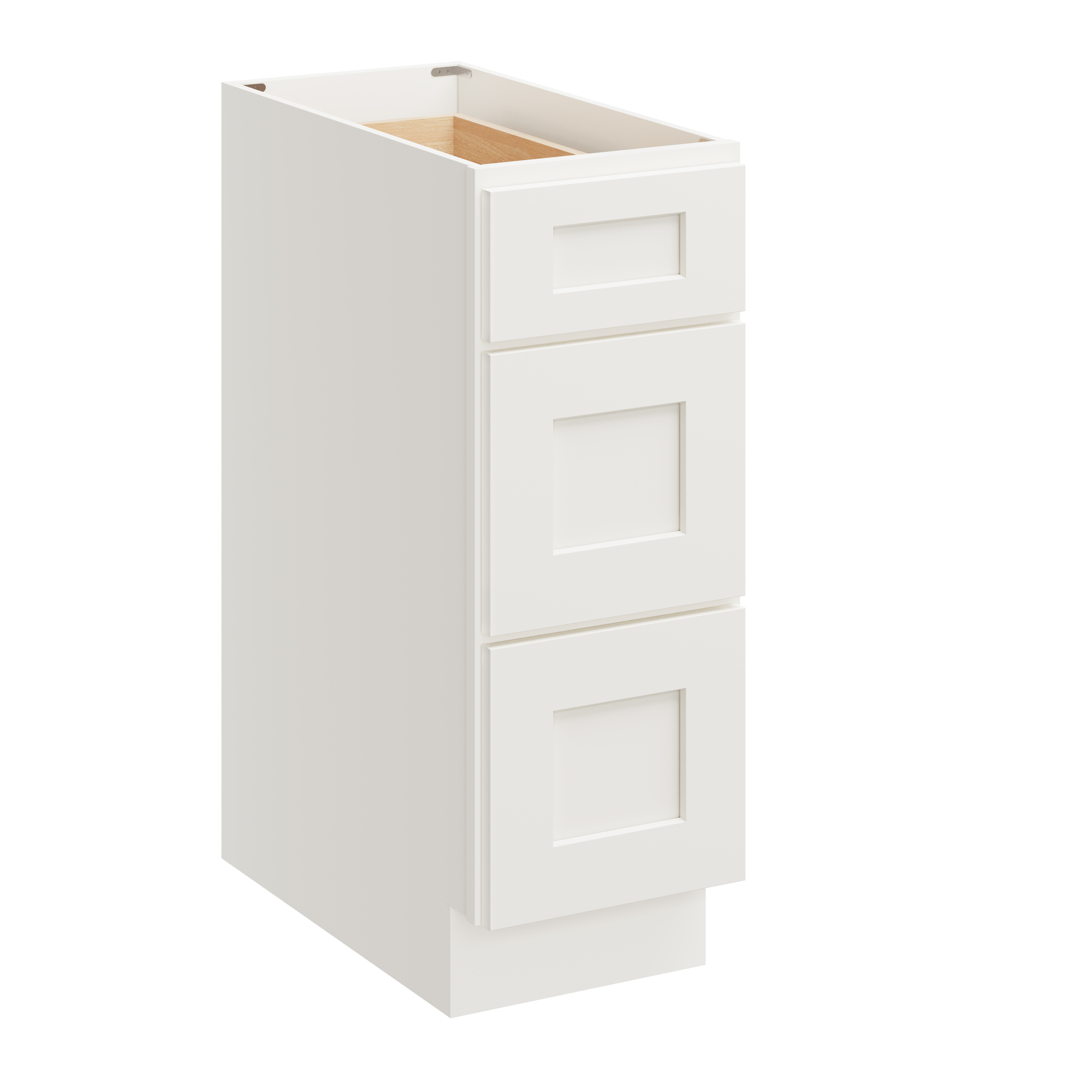 White Shaker RTA 12"W x 24"D x 34.5"H Base Cabinet with 3 Drawers