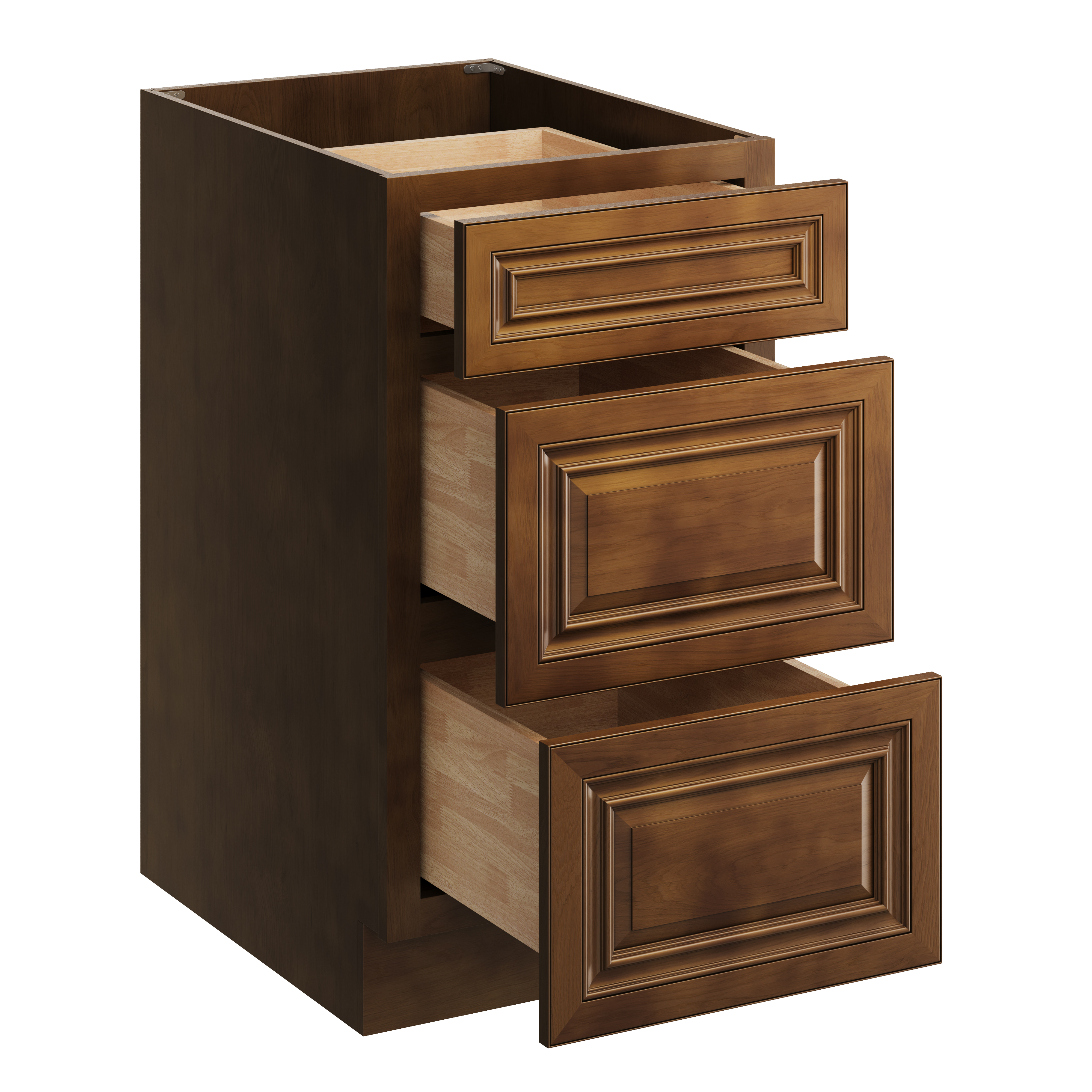 Dark Caramel RTA 18"W x 24"D x 34.5"H Base Cabinet with 3 Drawers