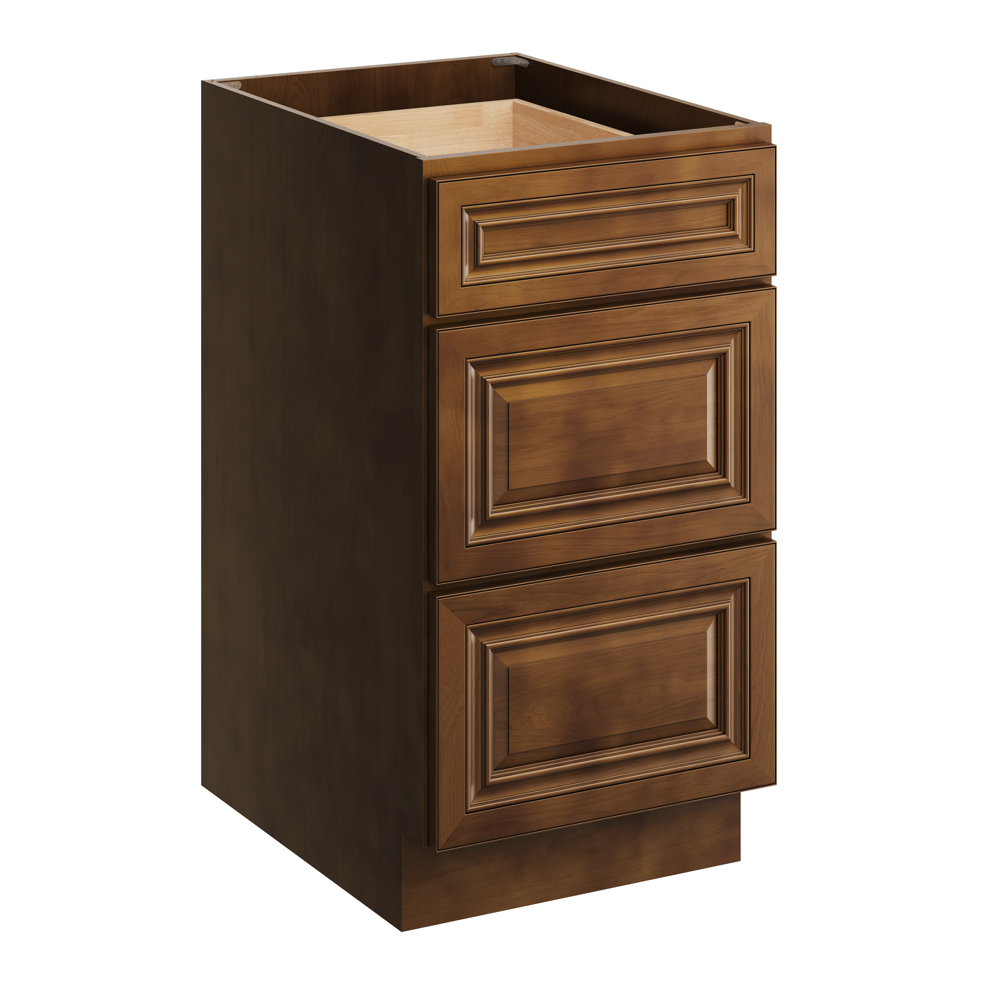 Dark Caramel RTA 18"W x 24"D x 34.5"H Base Cabinet with 3 Drawers