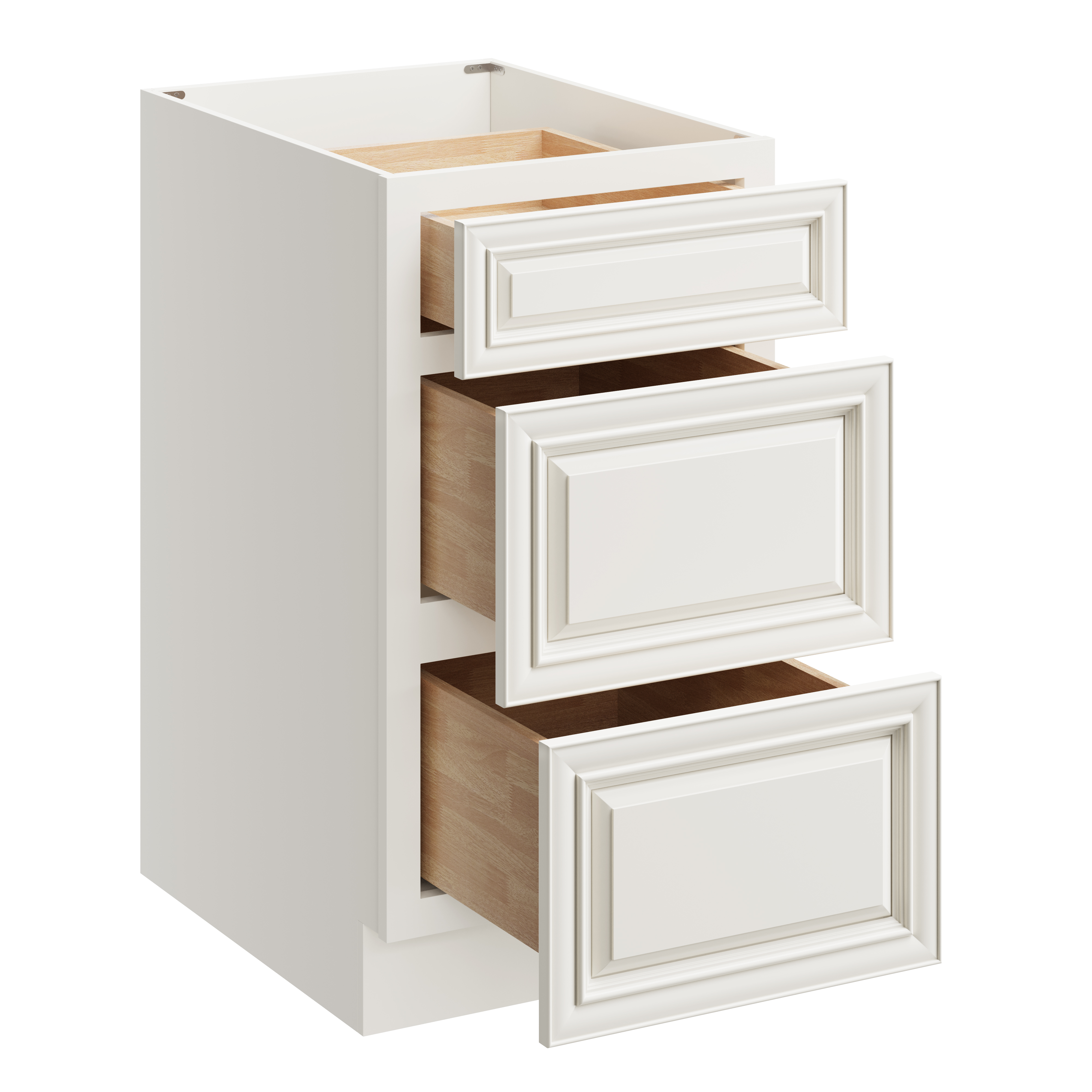 Pearl White RTA 18"W x 24"D x 34.5"H Base Cabinet with 3 Drawers