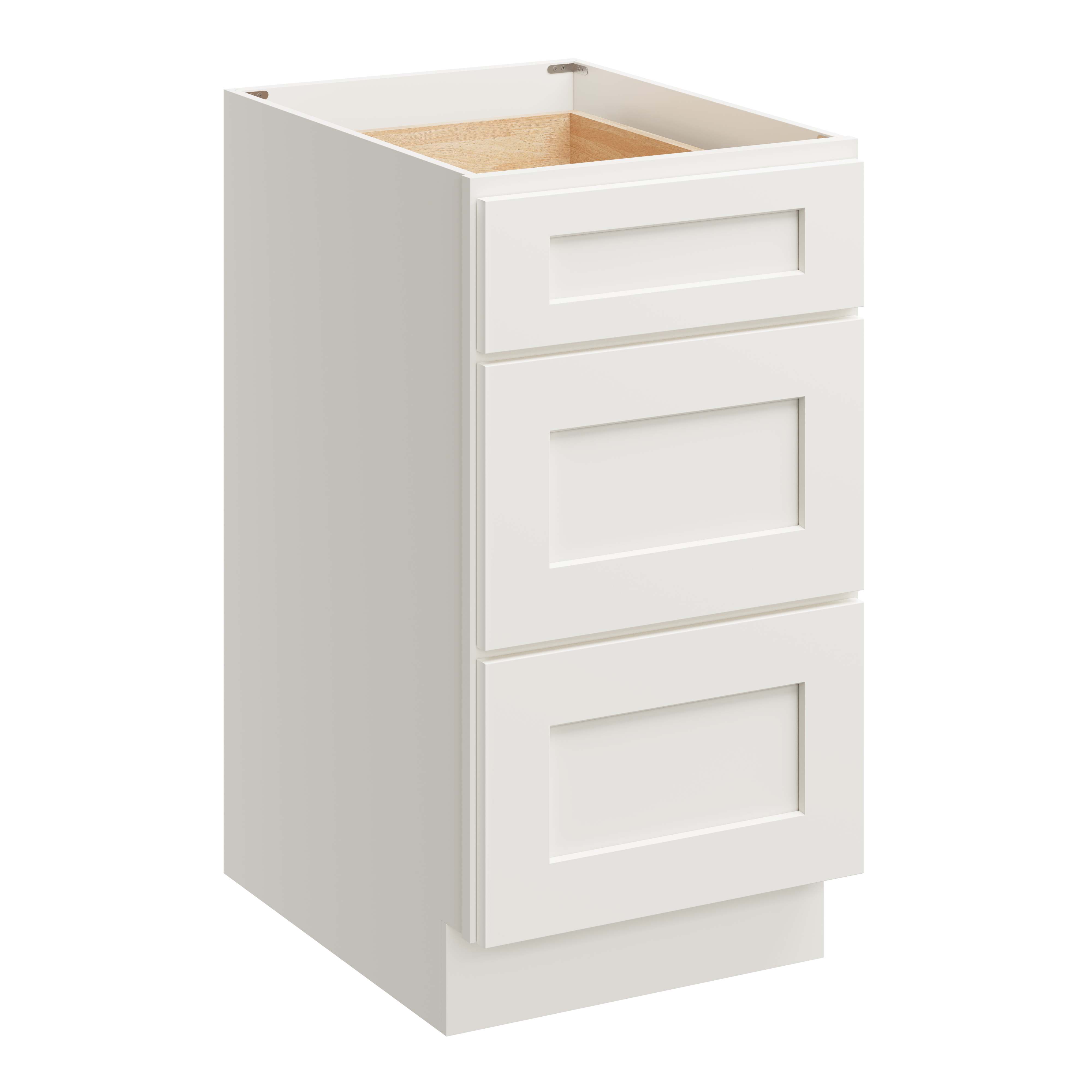 White Shaker RTA 18"W x 24"D x 34.5"H Base Cabinet with 3 Drawers