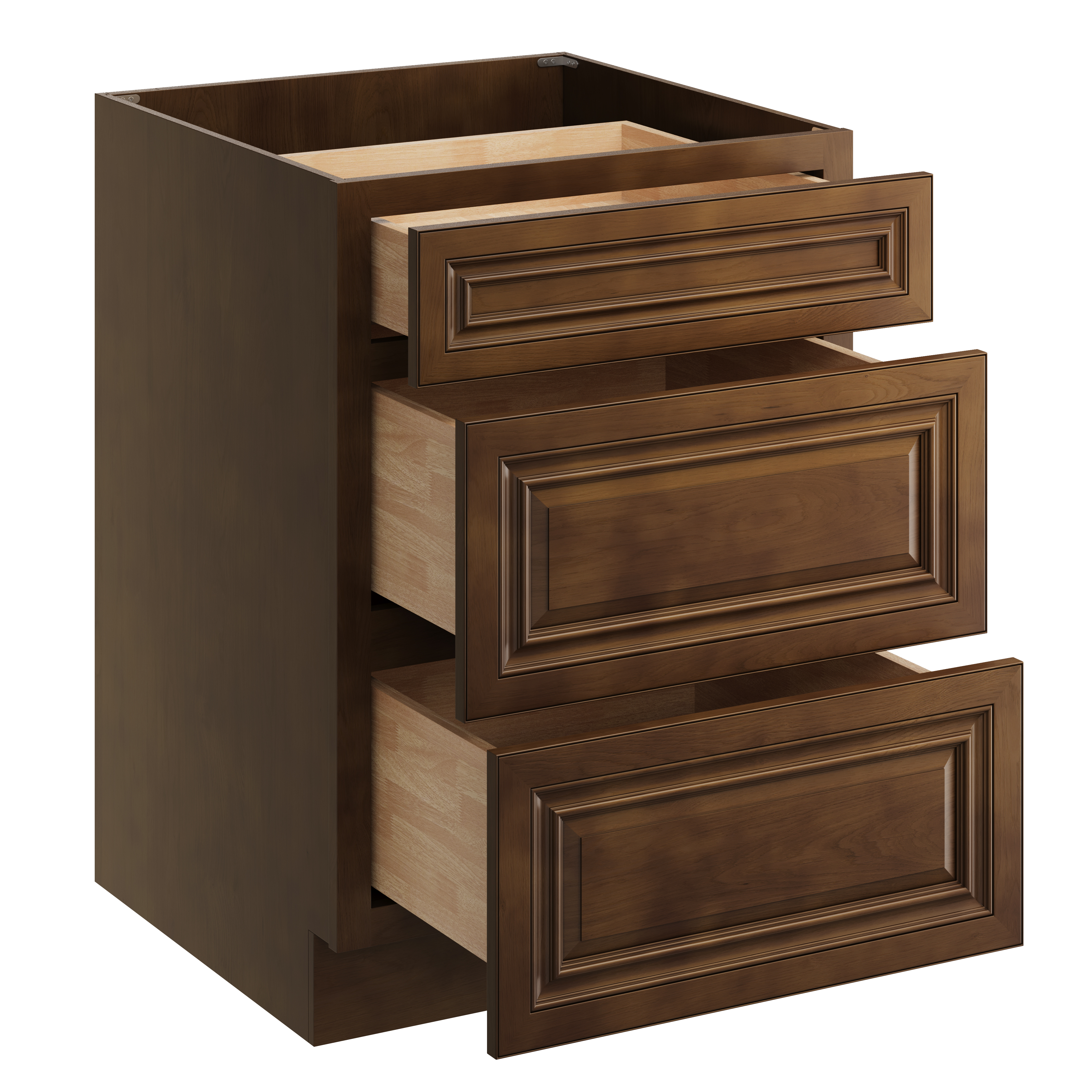Dark Caramel RTA 24"W x 24"D x 34.5"H Base Cabinet with 3 Drawers
