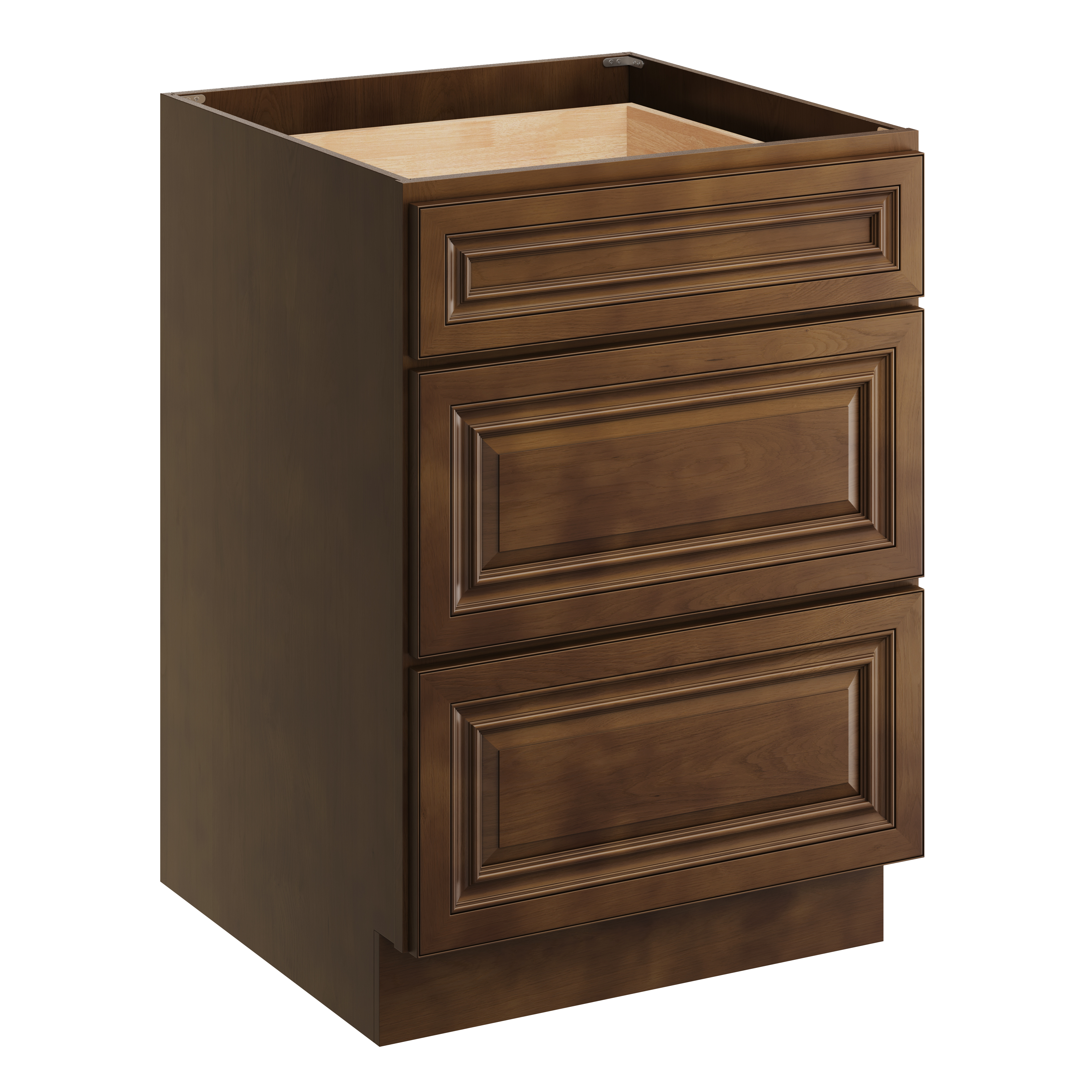 Dark Caramel RTA 24"W x 24"D x 34.5"H Base Cabinet with 3 Drawers