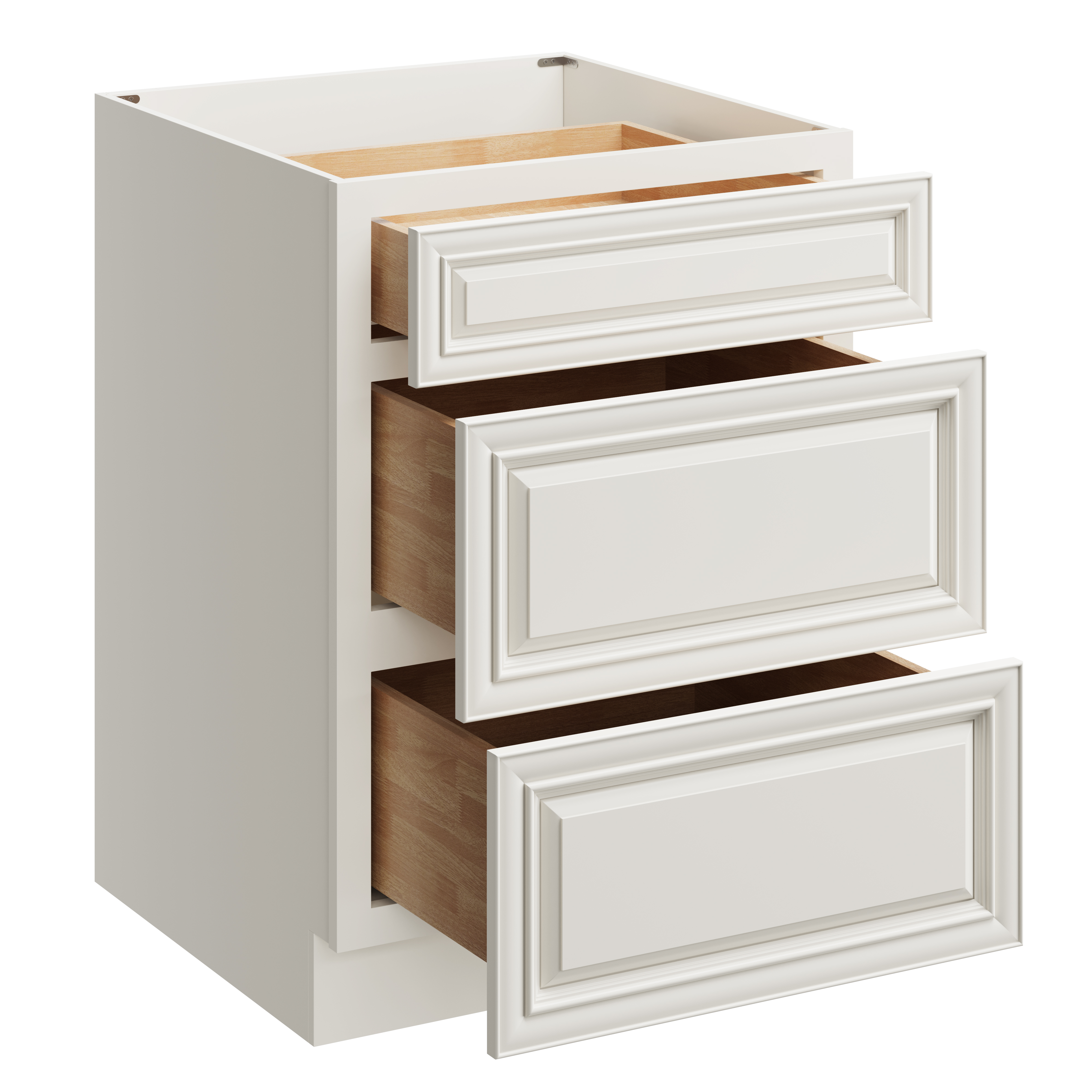 Pearl White RTA 24"W x 24"D x 34.5"H Base Cabinet with 3 Drawers