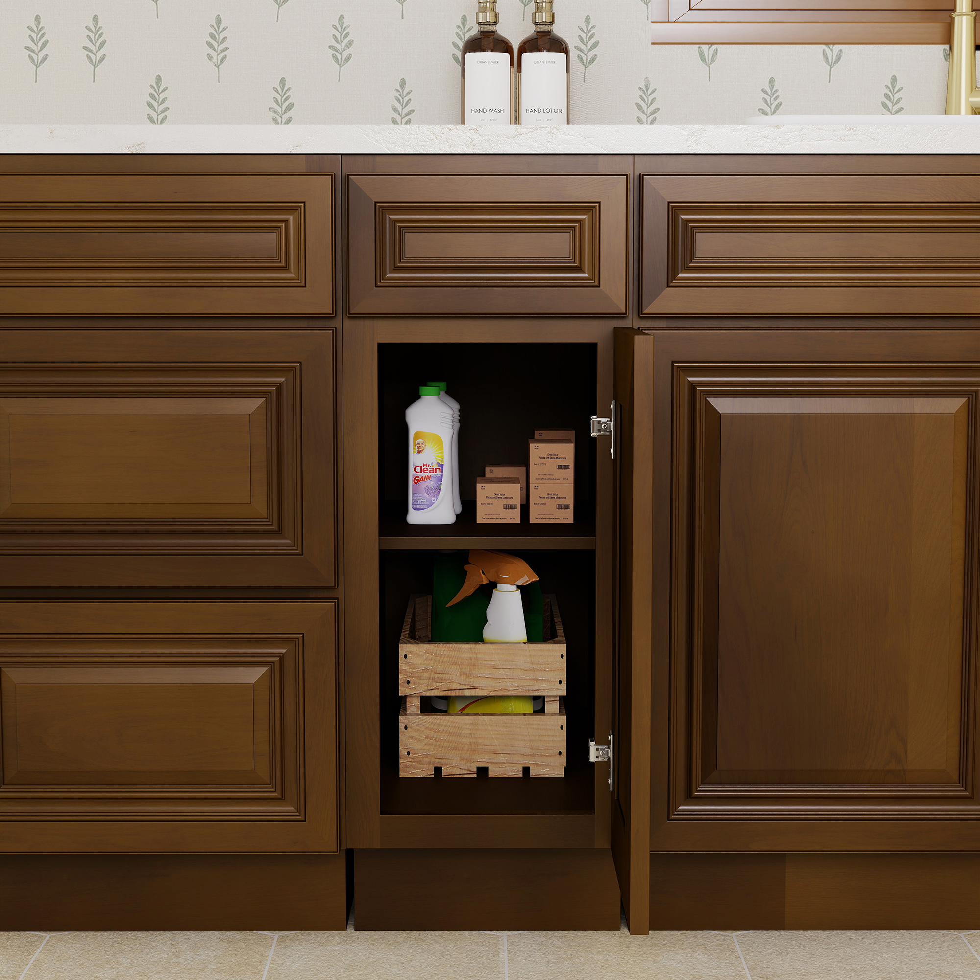 Dark Caramel RTA 12"W x 24"D x 34.5"H Base Cabinet with 1 Drawer and 1 Door