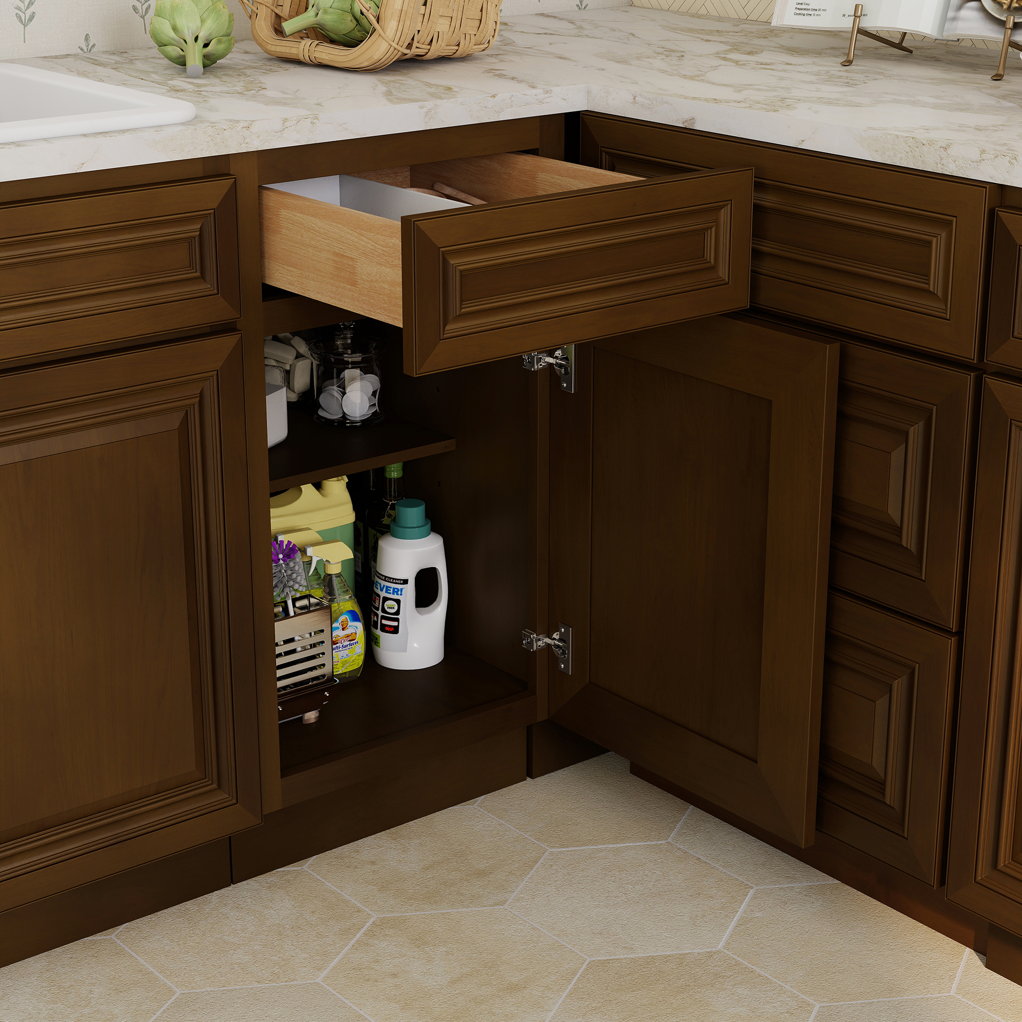 Dark Caramel RTA 18"W x 24"D x 34.5"H Base Cabinet with 1 Drawer and 1 Door