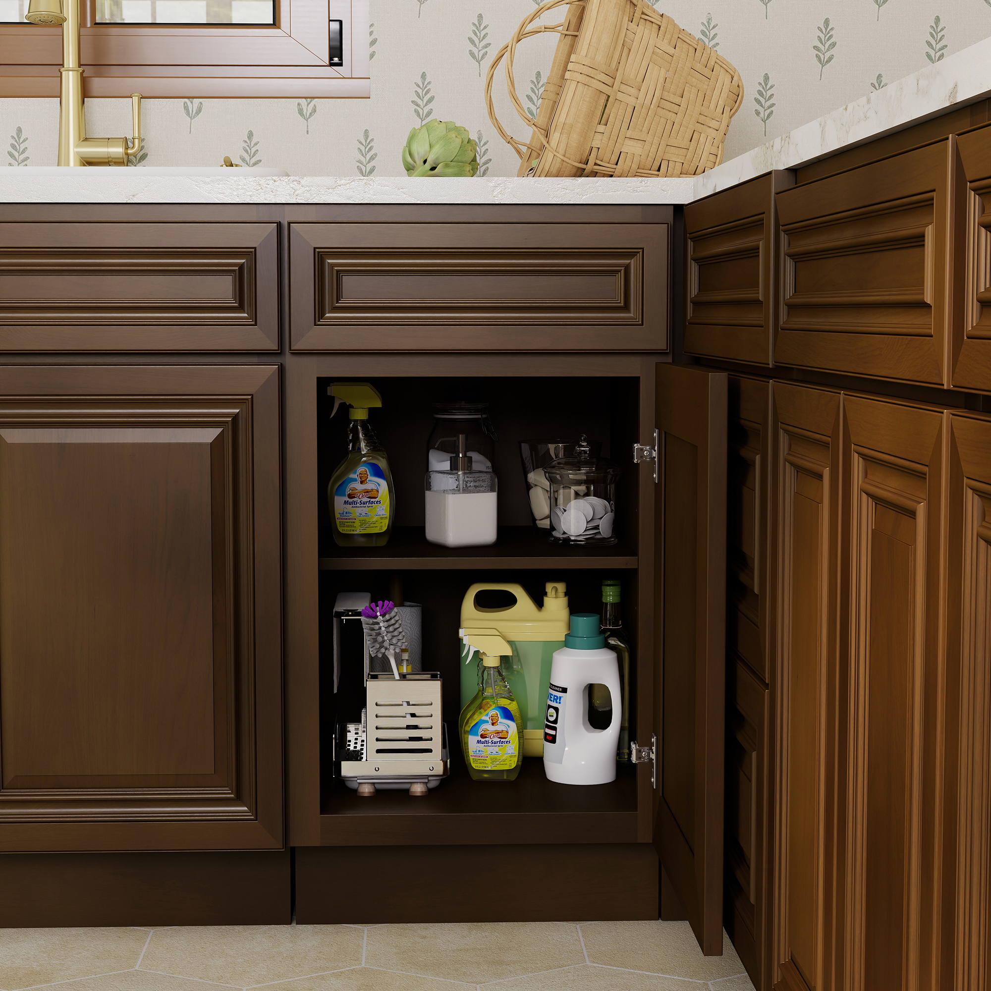 Dark Caramel RTA 18"W x 24"D x 34.5"H Base Cabinet with 1 Drawer and 1 Door