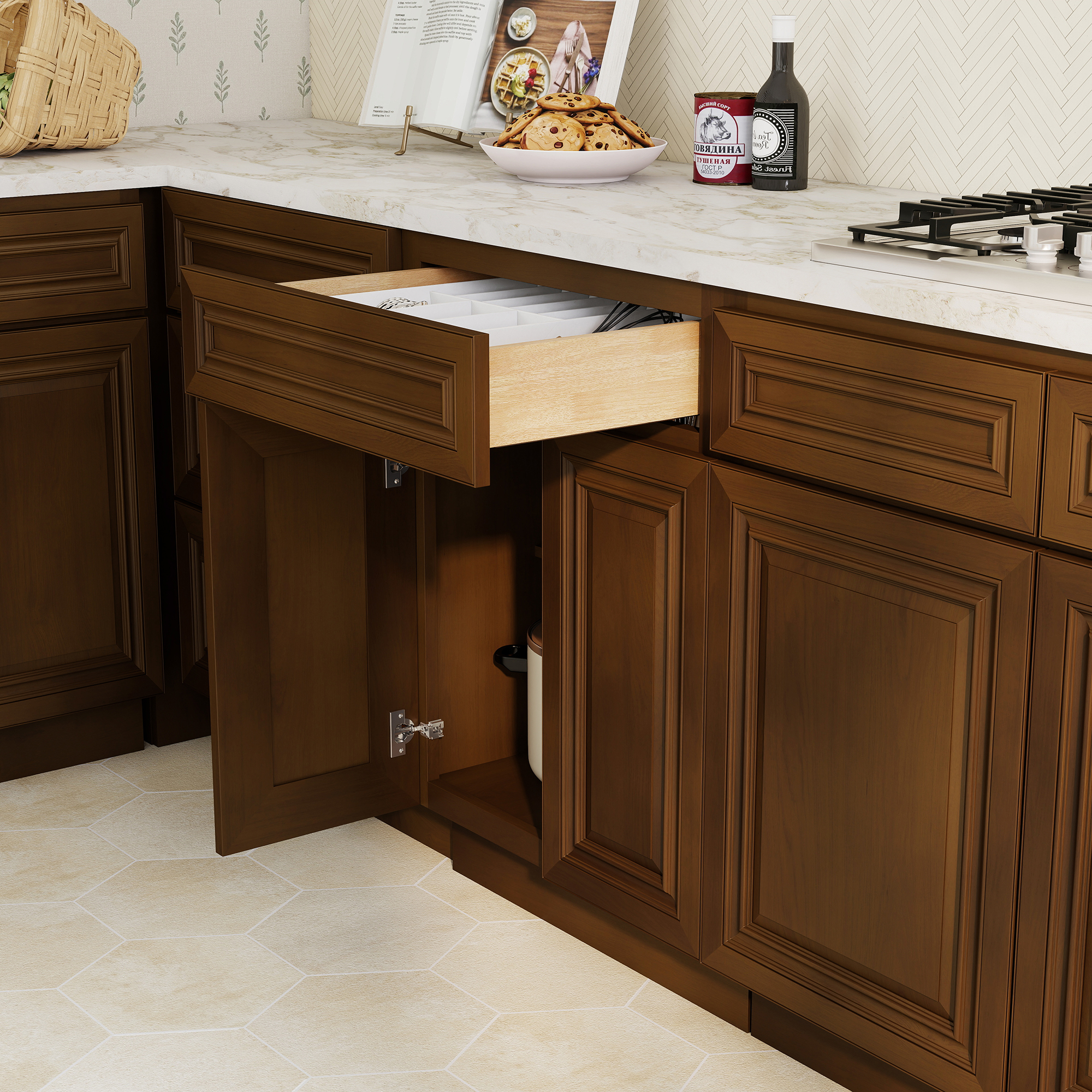 Dark Caramel RTA 24"W x 24"D x 34.5"H Base Cabinet with 1 Drawer and 2 Doors