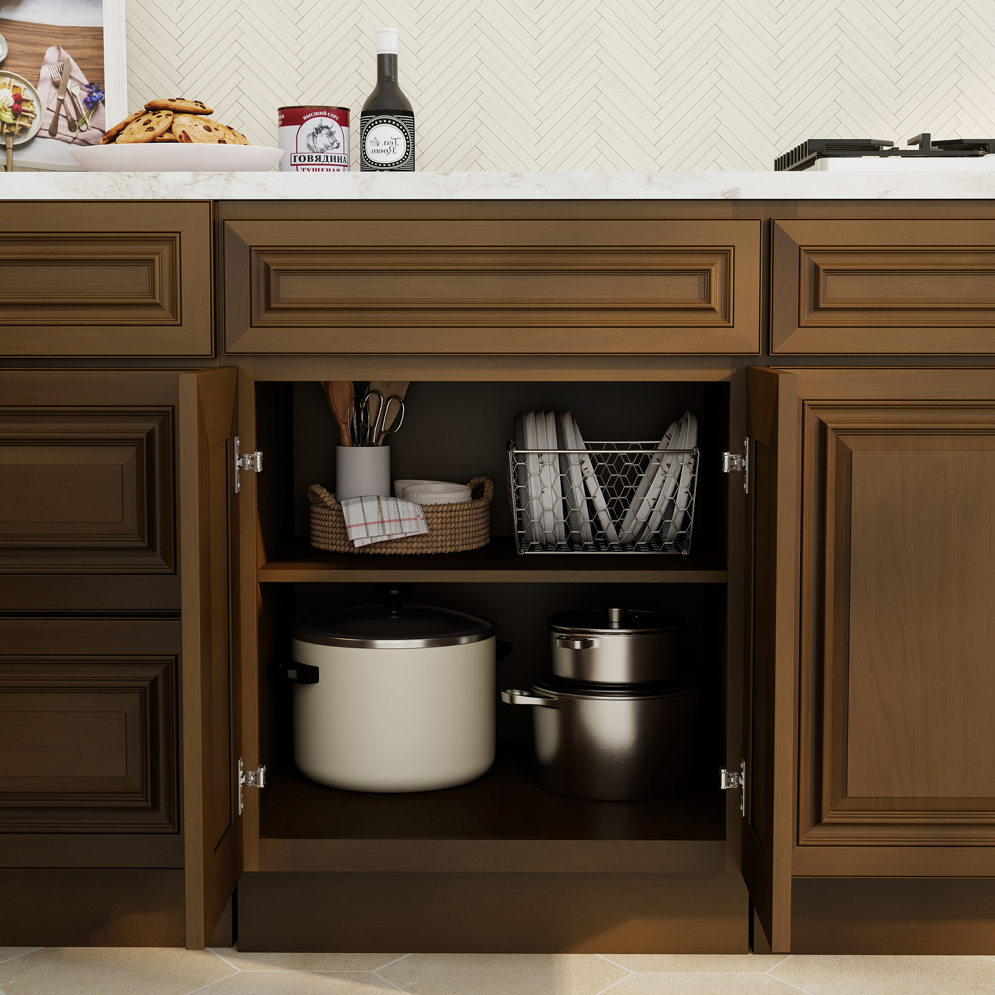 Dark Caramel RTA 24"W x 24"D x 34.5"H Base Cabinet with 1 Drawer and 2 Doors