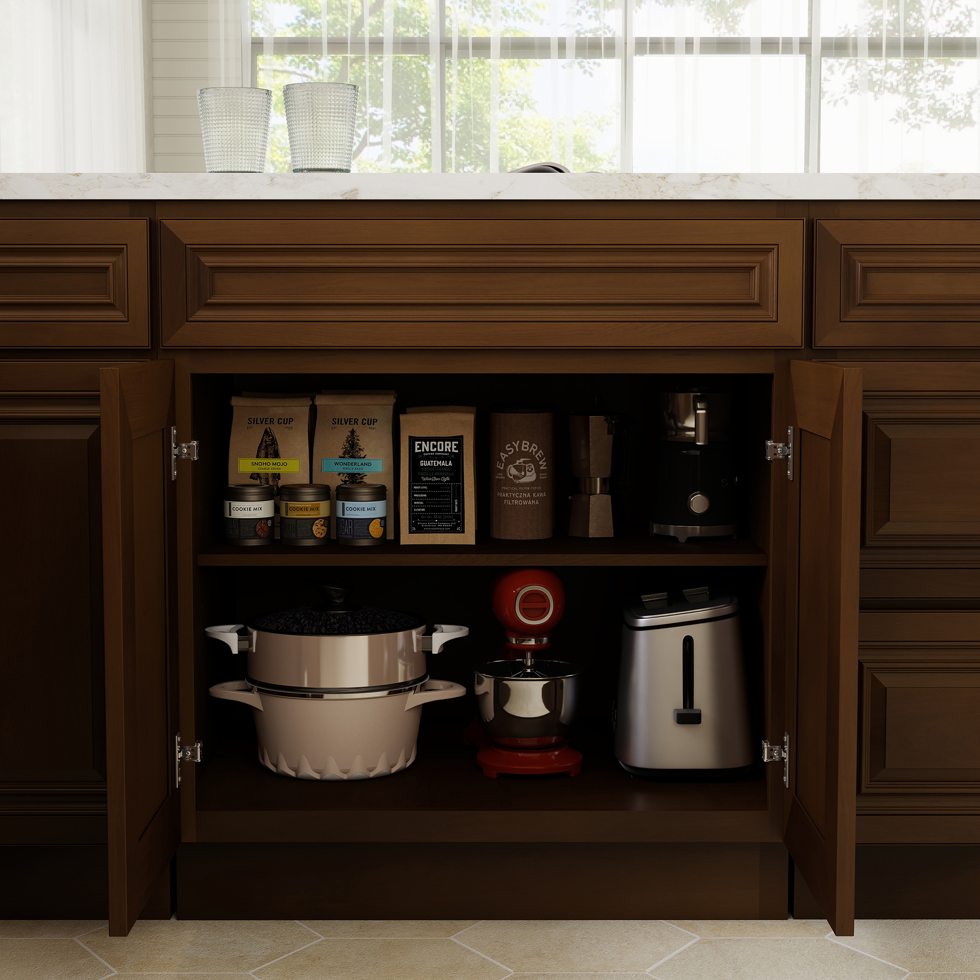 Dark Caramel RTA 30"W x 24"D x 34.5"H Base Cabinet with 1 Drawer and 2 Doors