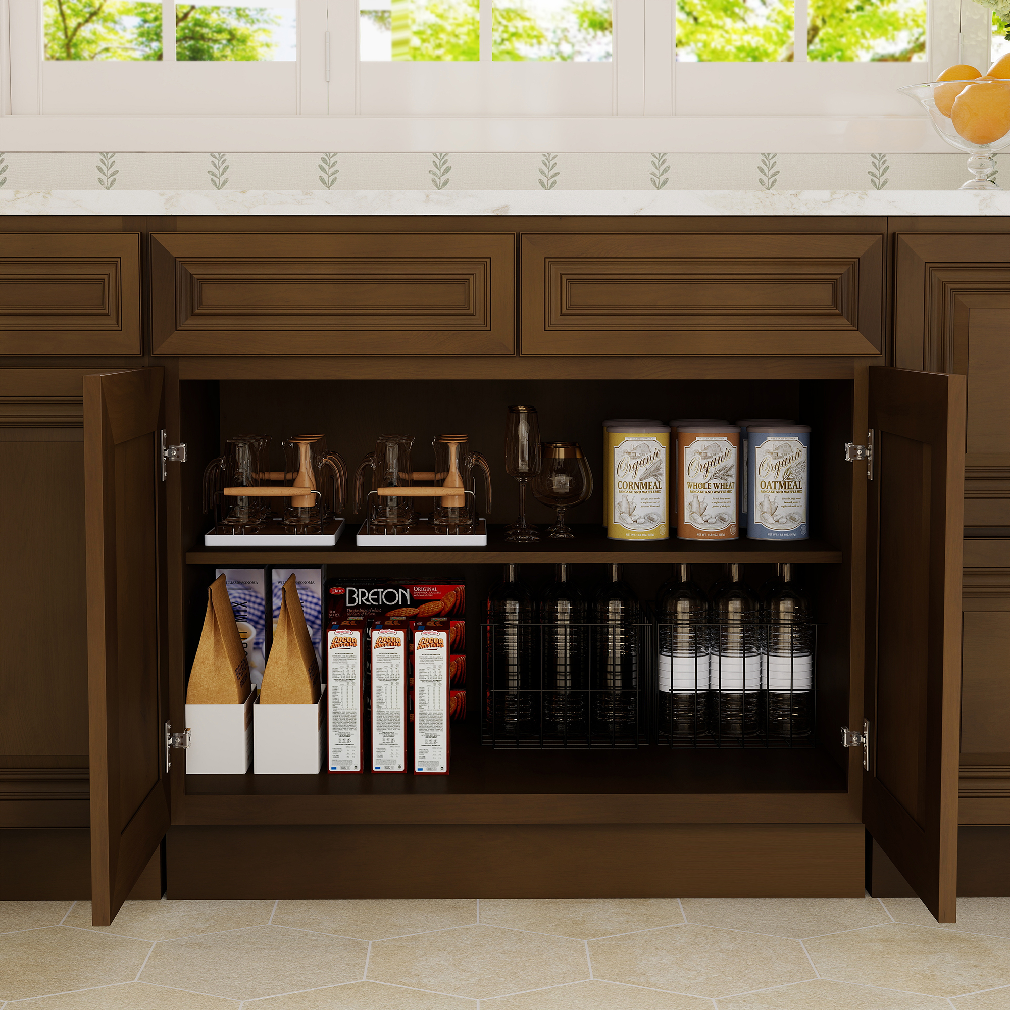 Dark Caramel RTA 36"W x 24"D x 34.5"H Base Cabinet with 2 Drawers and 2 Doors