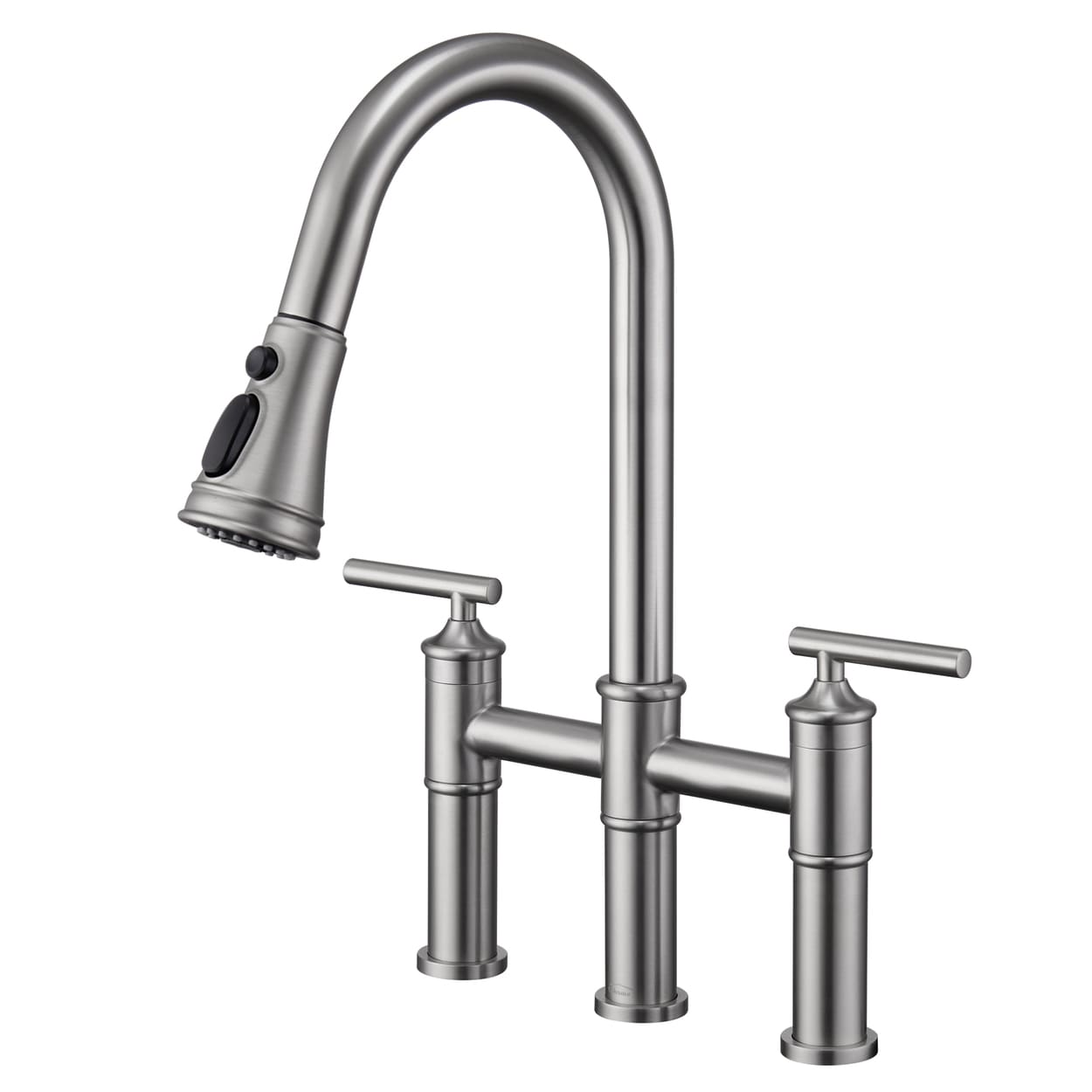 Bridge Style Pull-Down Kitchen Faucet with Double Handles & 3-Mode Spray