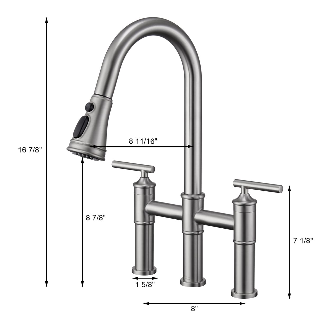 Bridge Style Pull-Down Kitchen Faucet with Double Handles & 3-Mode Spray