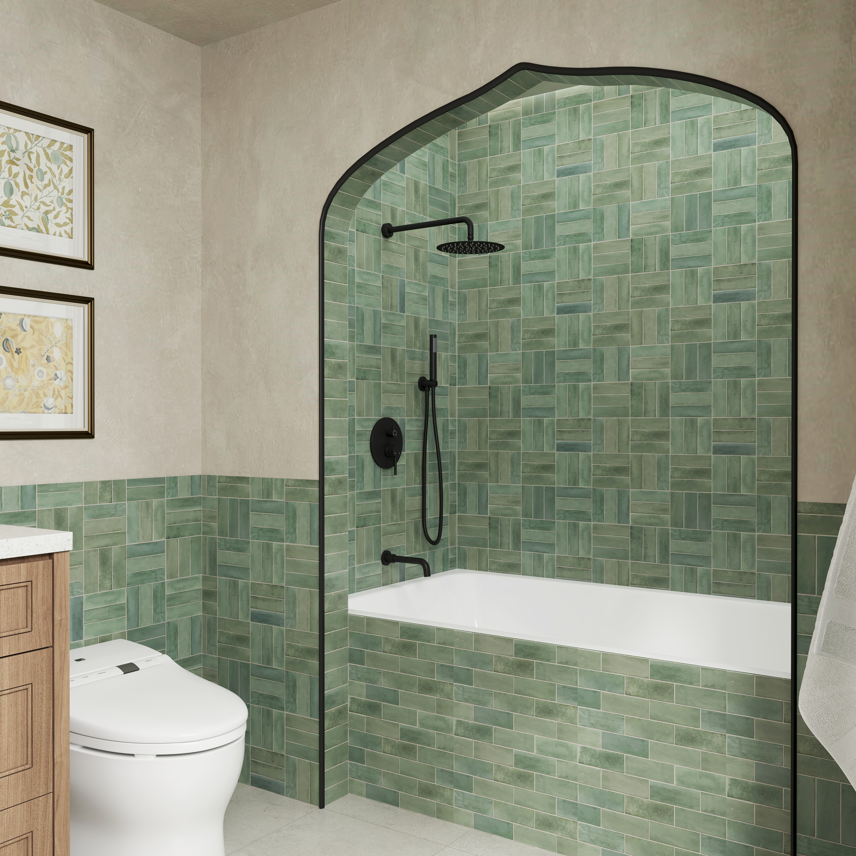 10" Wall Mount Dual Shower Head Rain Shower System with Tub Spout