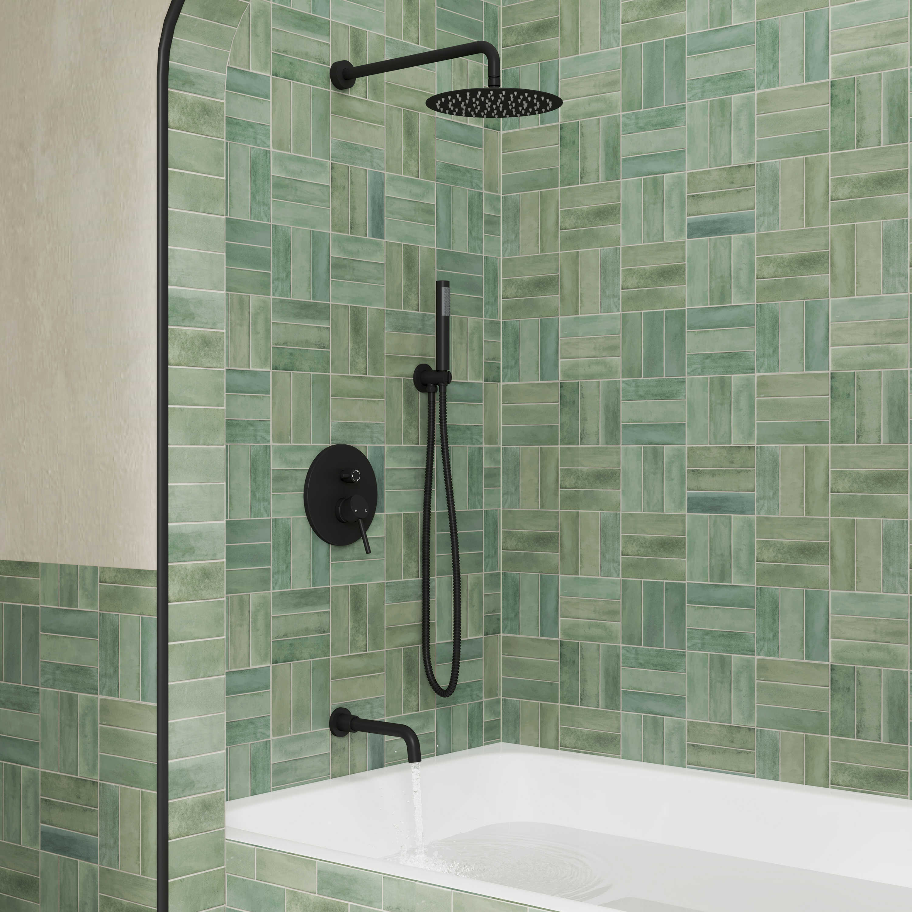 10" Wall Mount Dual Shower Head Rain Shower System with Tub Spout