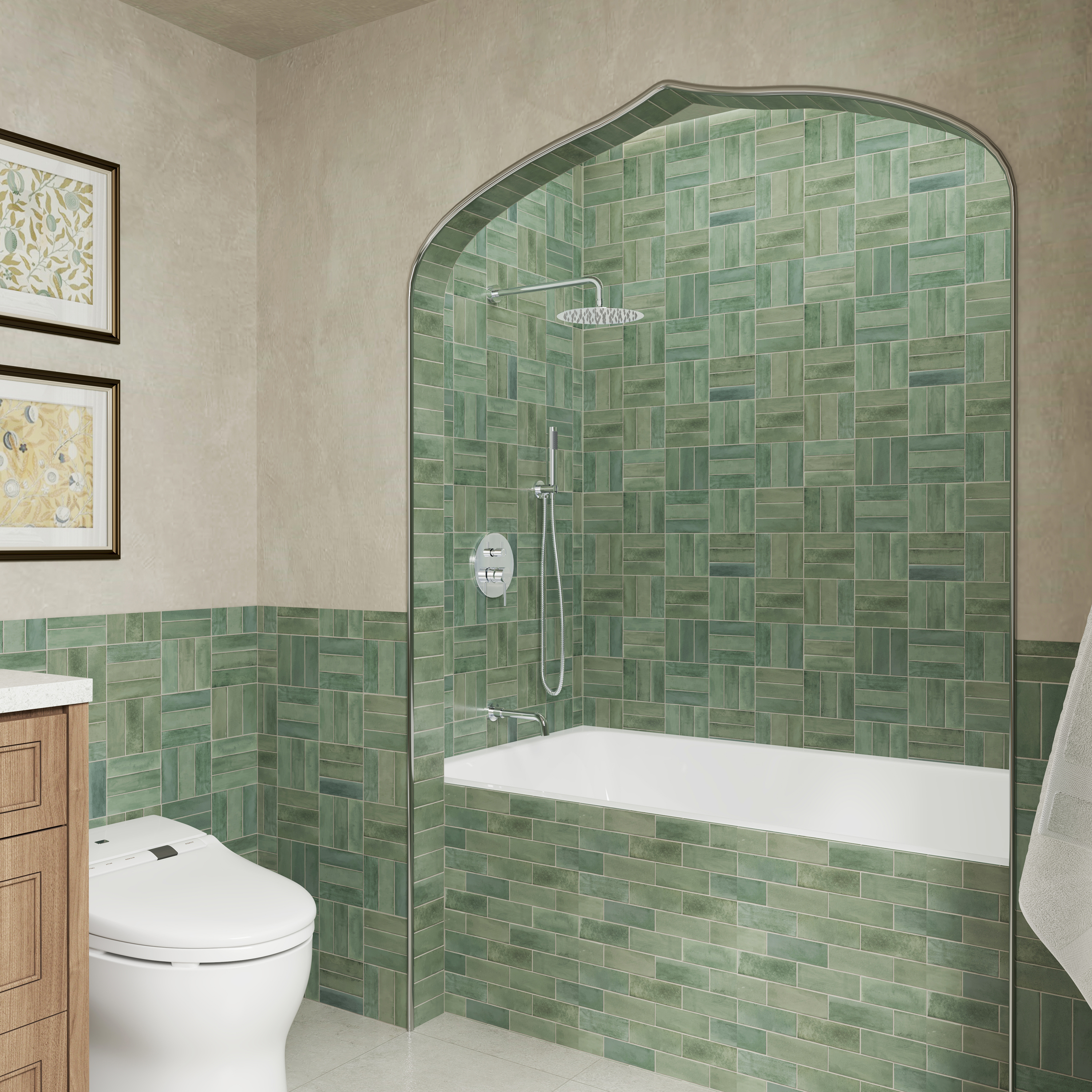 10" Wall Mount Dual Shower Head Rain Shower System with Tub Spout