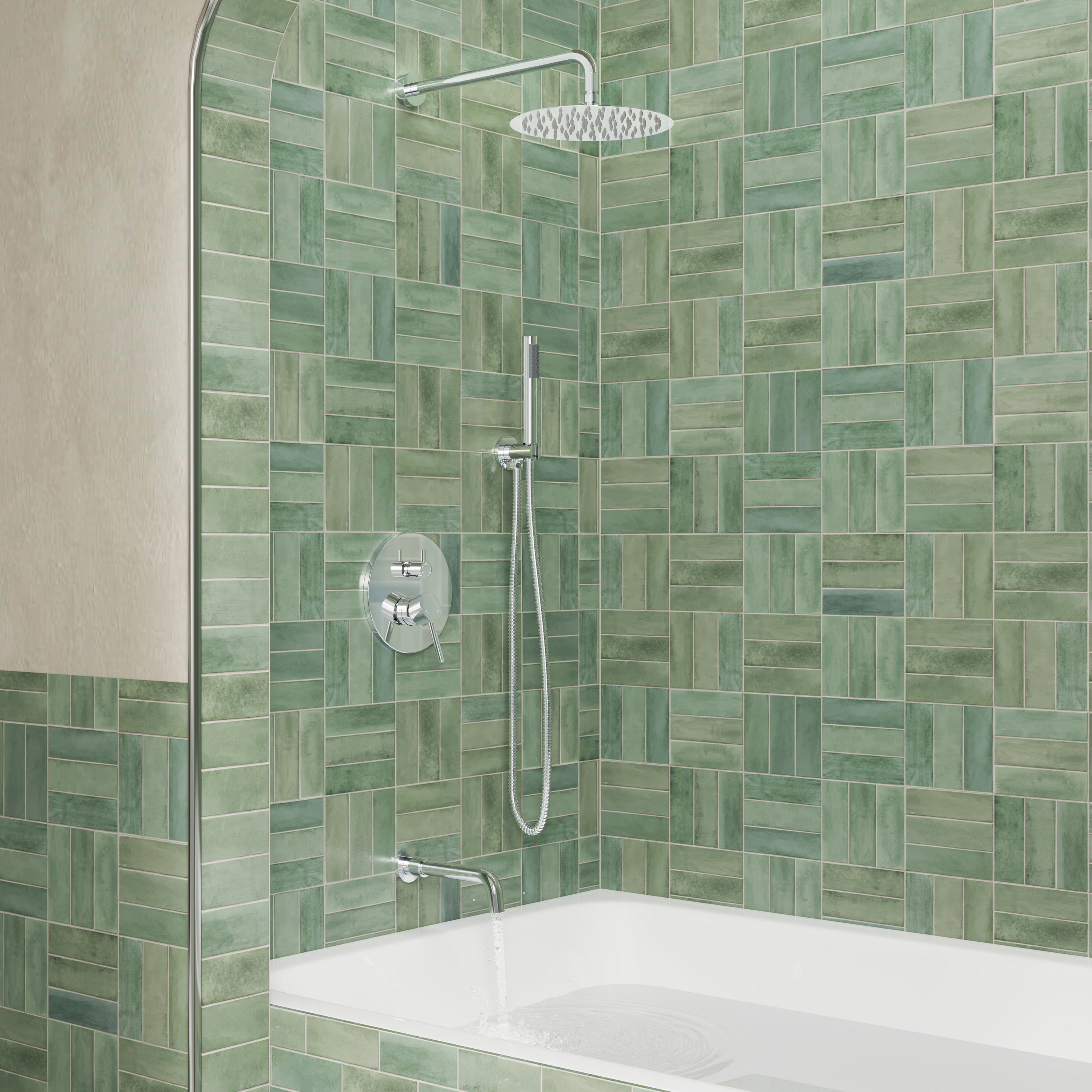 10" Wall Mount Dual Shower Head Rain Shower System with Tub Spout