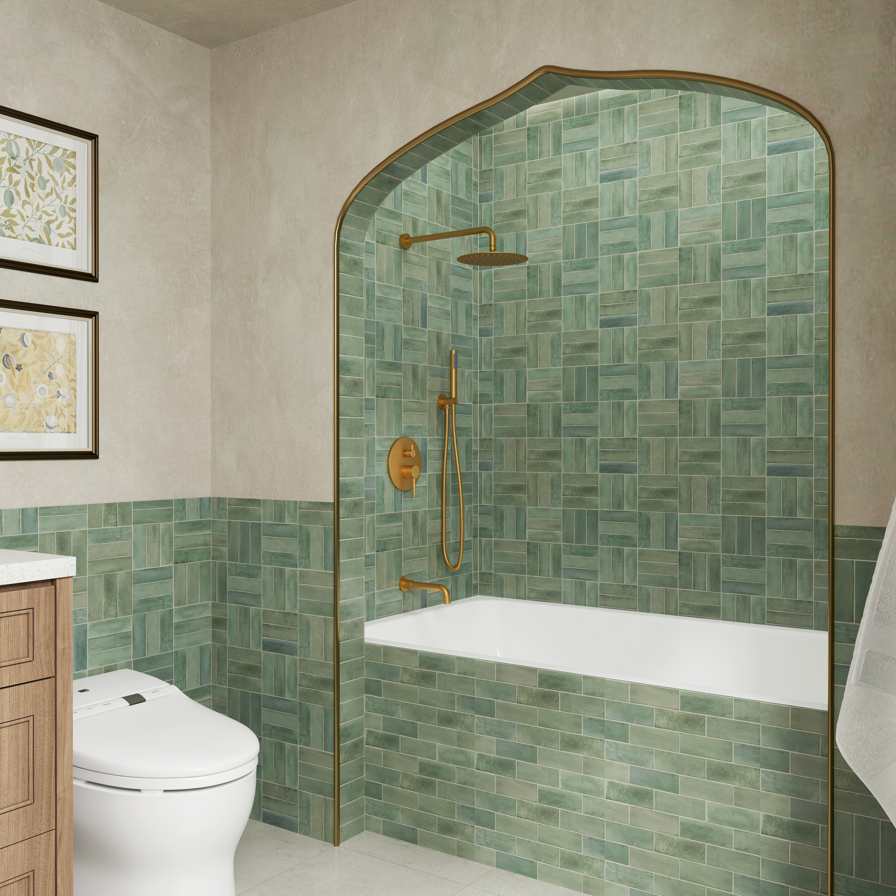 10" Wall Mount Dual Shower Head Rain Shower System with Tub Spout