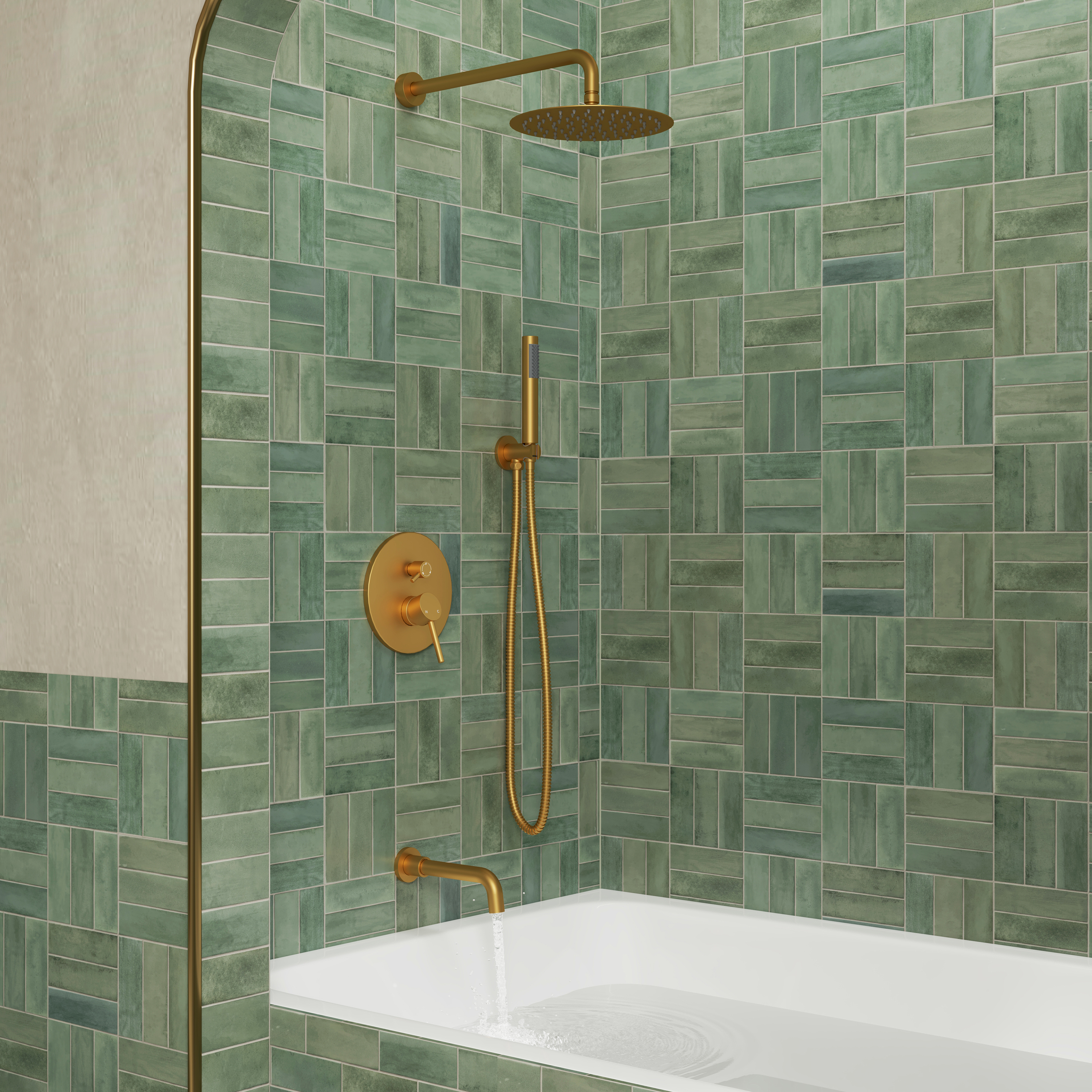 10" Wall Mount Dual Shower Head Rain Shower System with Tub Spout