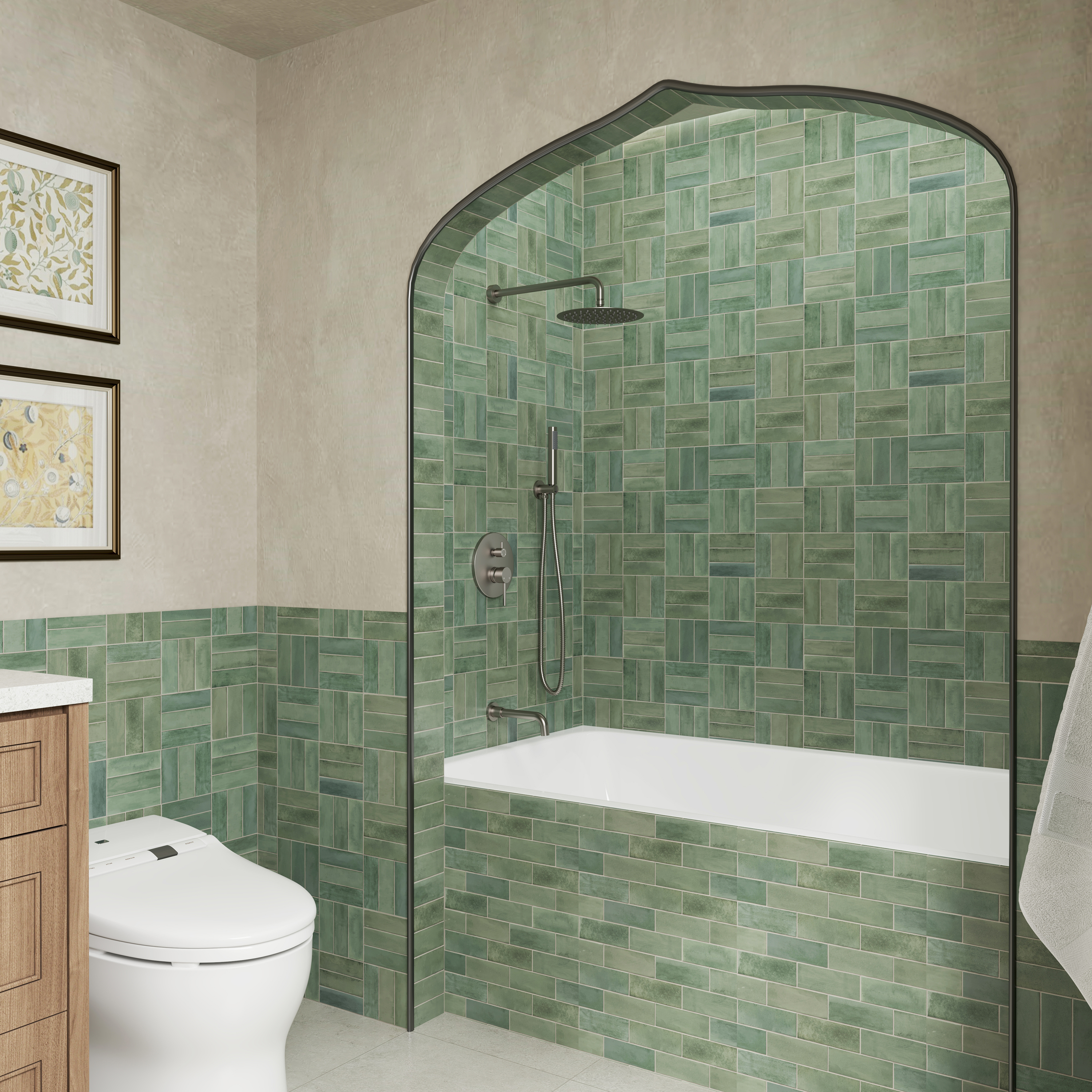 10" Wall Mount Dual Shower Head Rain Shower System with Tub Spout