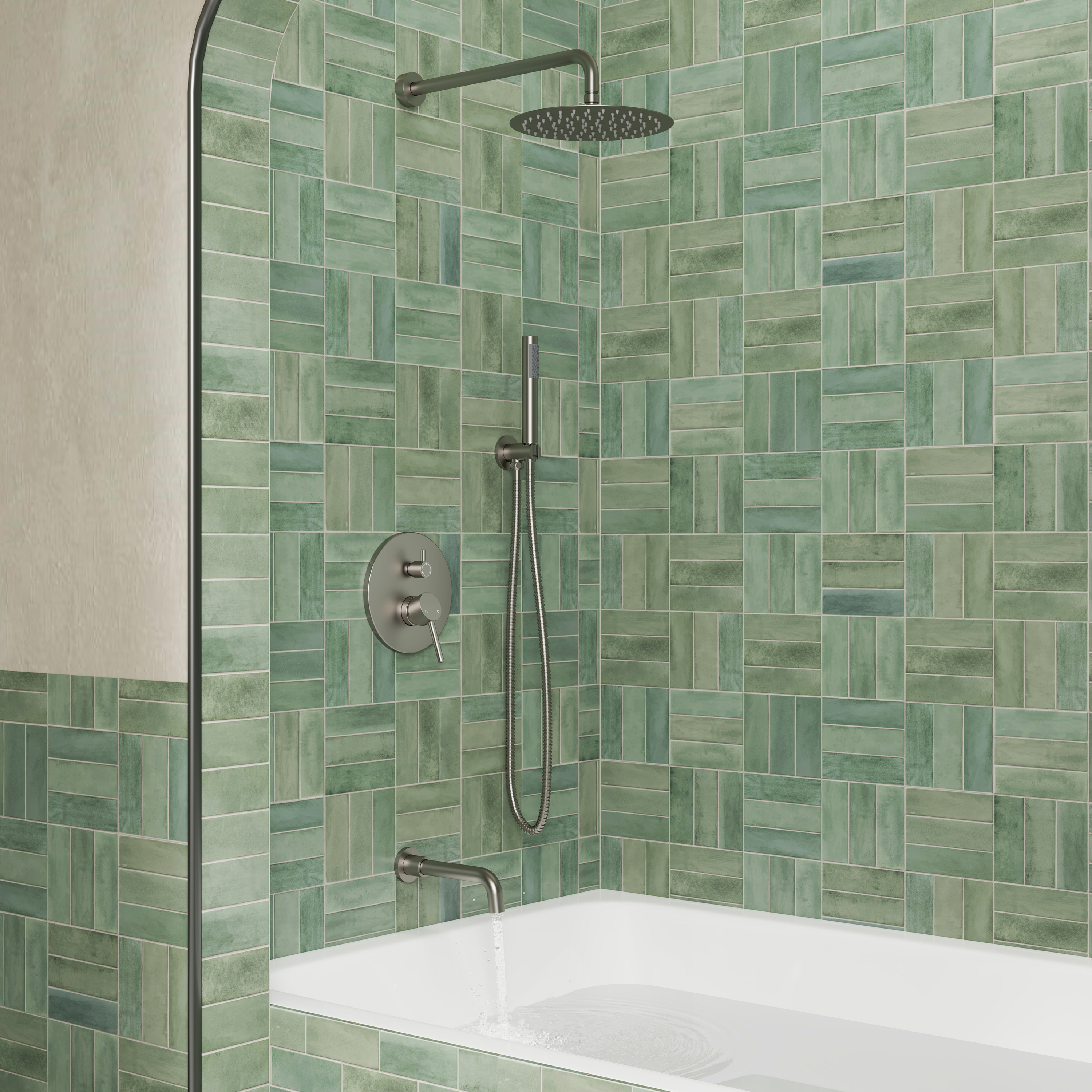 10" Wall Mount Dual Shower Head Rain Shower System with Tub Spout