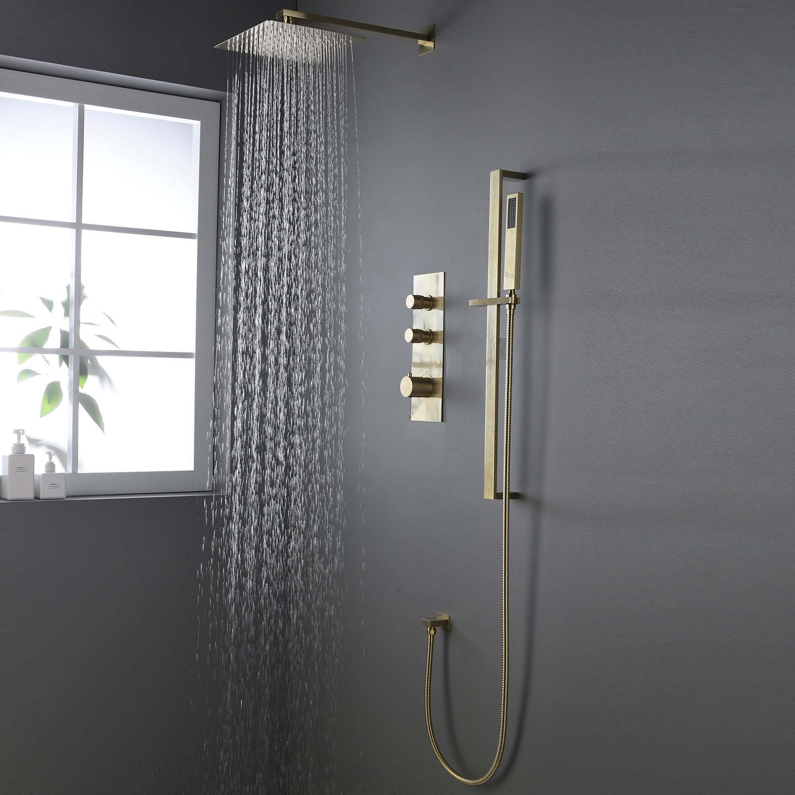 10" Thermostatic Shower System with Hand Shower & Slide Bar