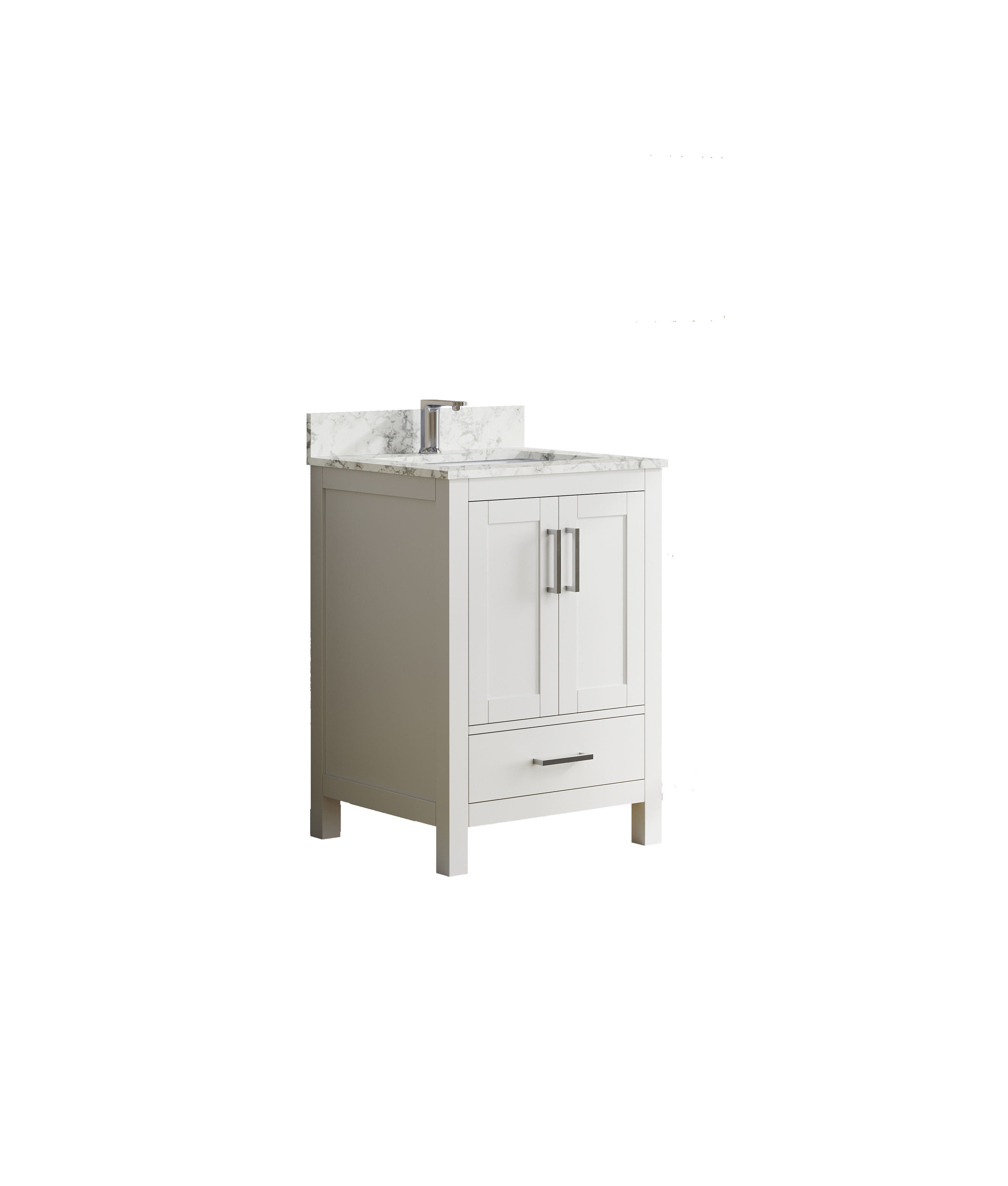 24" Freestanding Single Sink Bathroom Vanity with Solid Wood Frame & Engineered Stone Top